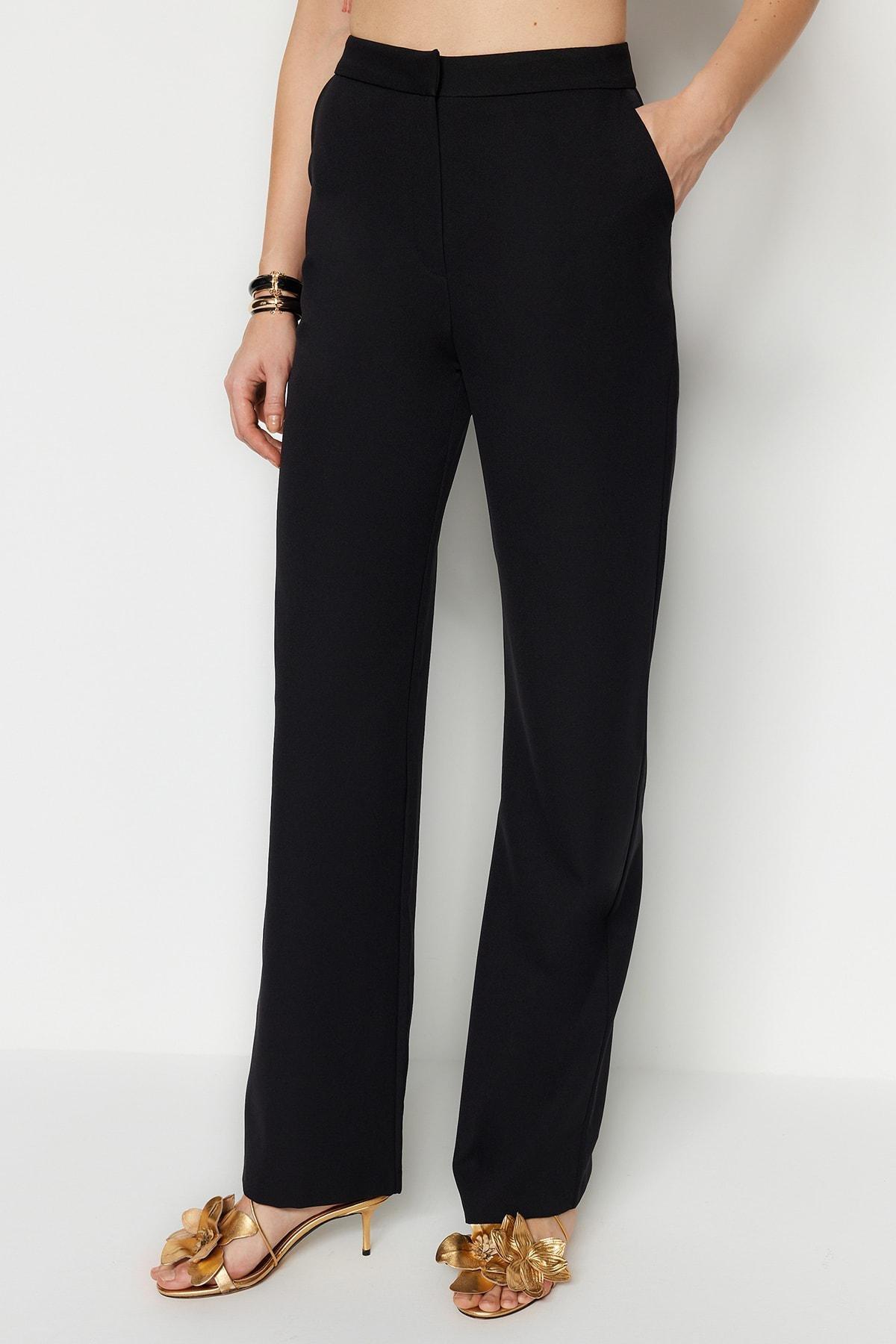 Black Straight Pants, Black, medium