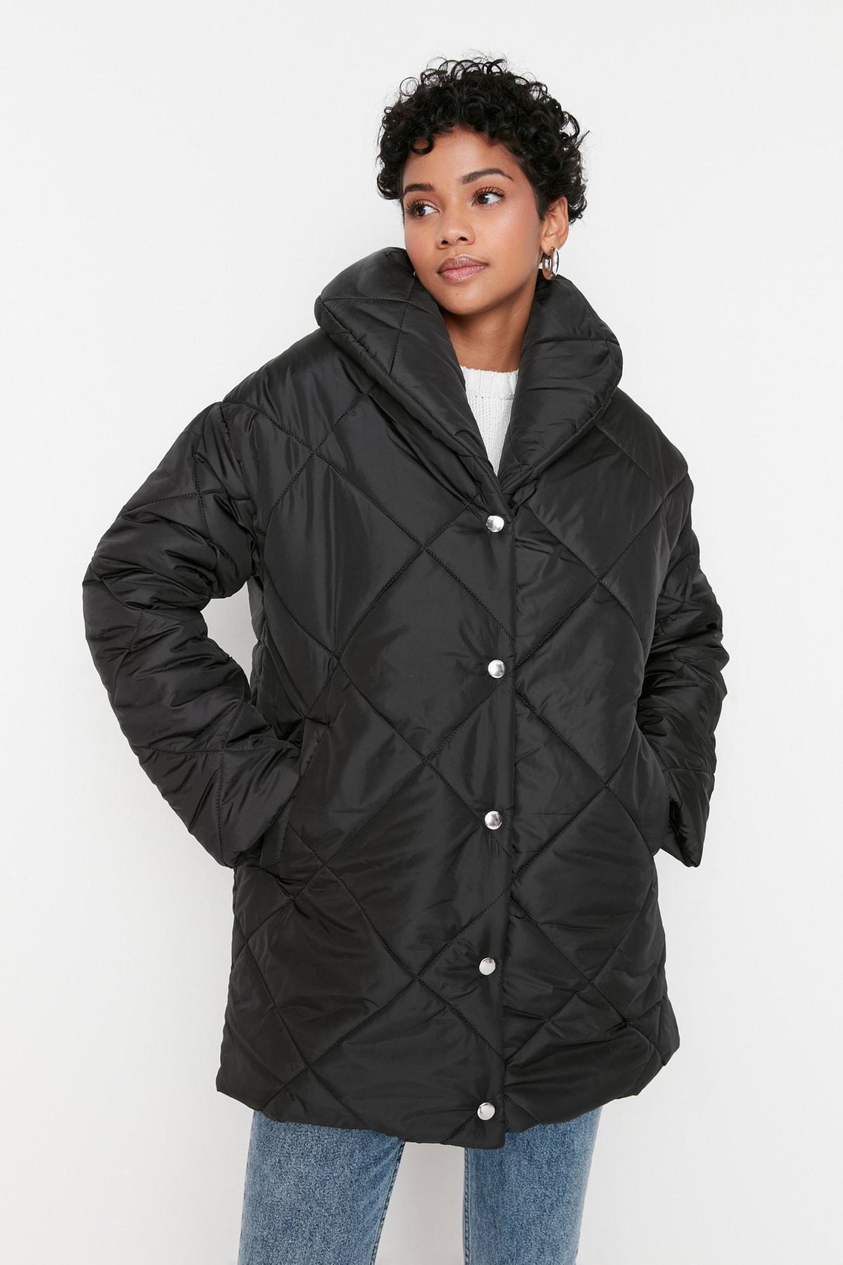 Trendyol - Black Puffer Midi Jacket