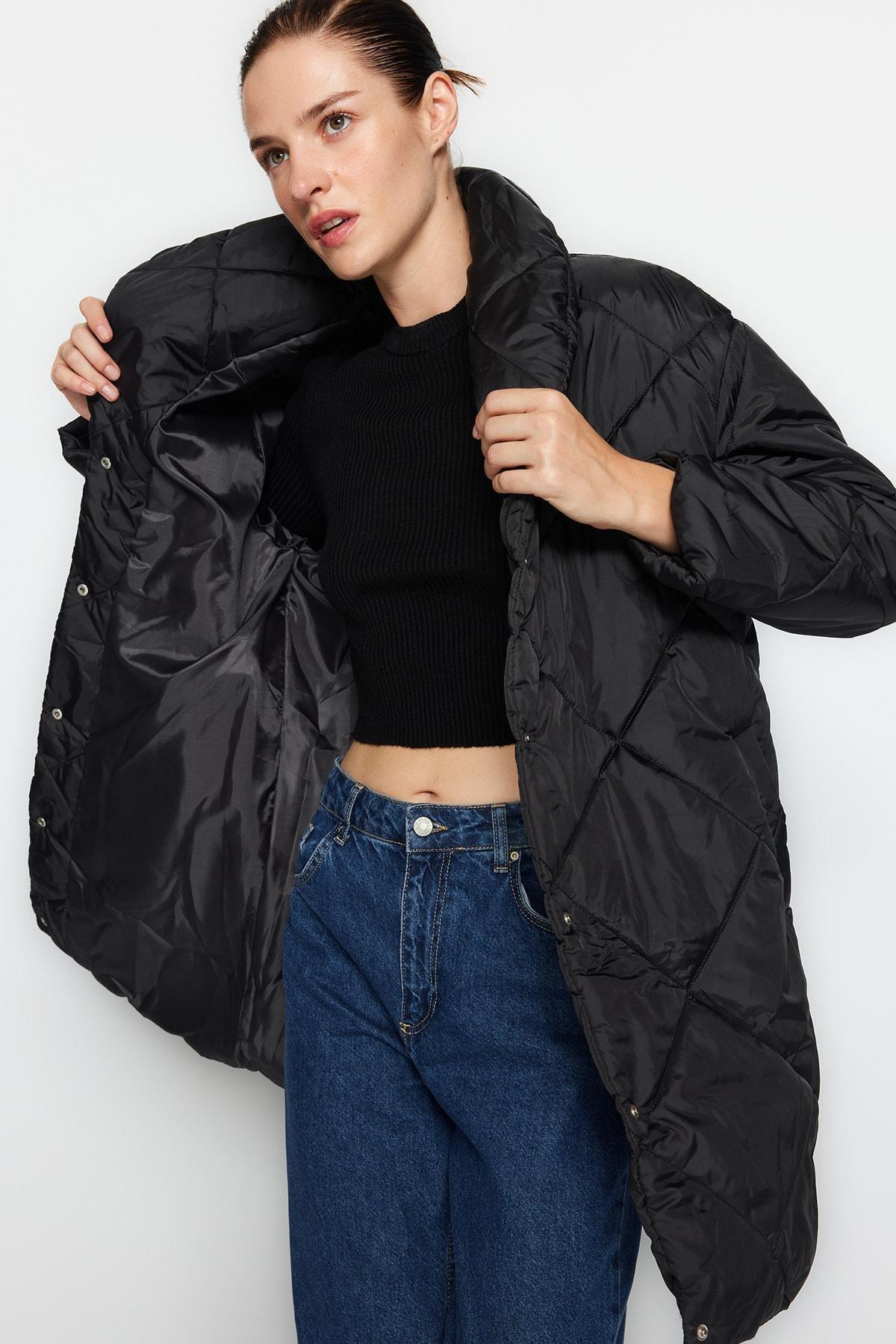 Black Puffer Midi Jacket, , large image number 1