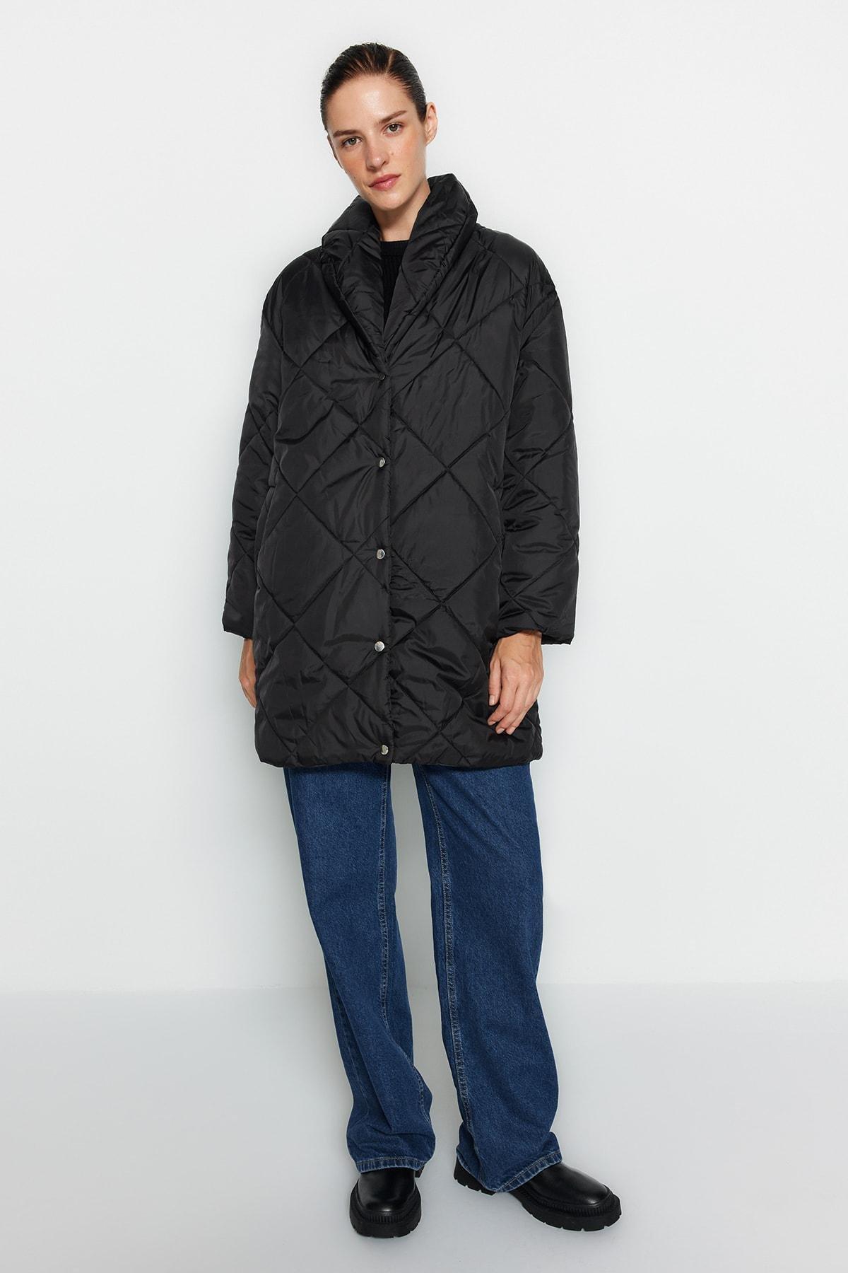 Trendyol - Black Puffer Midi Jacket