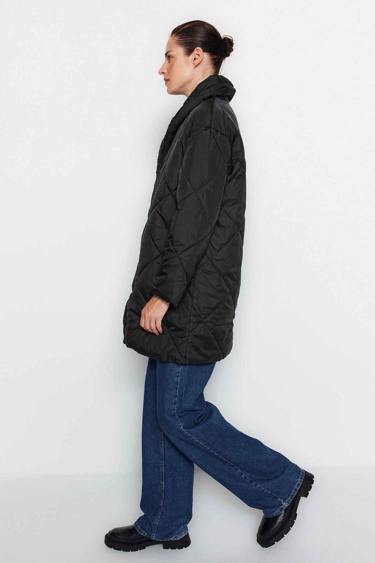 Black Puffer Midi Jacket, , large image number 3