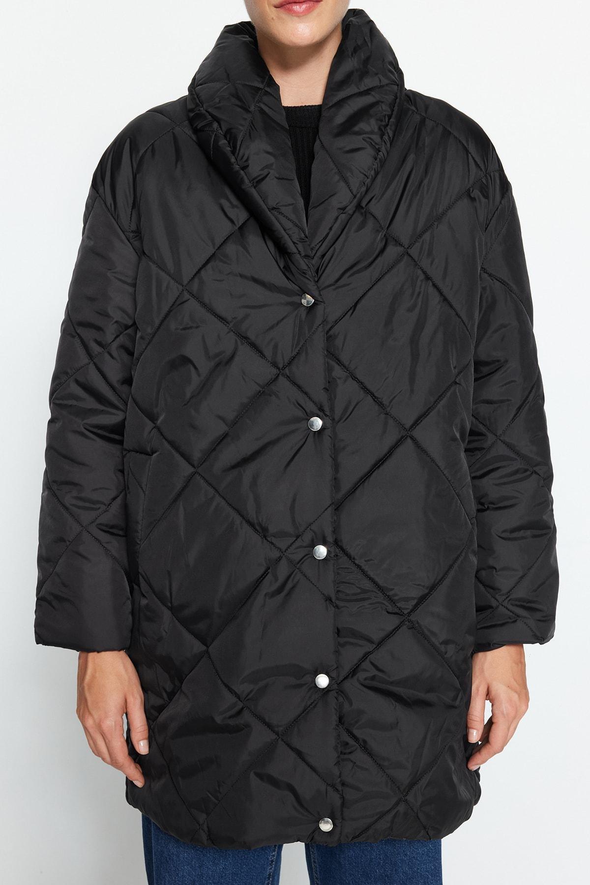 Black Puffer Midi Jacket, , large image number 4