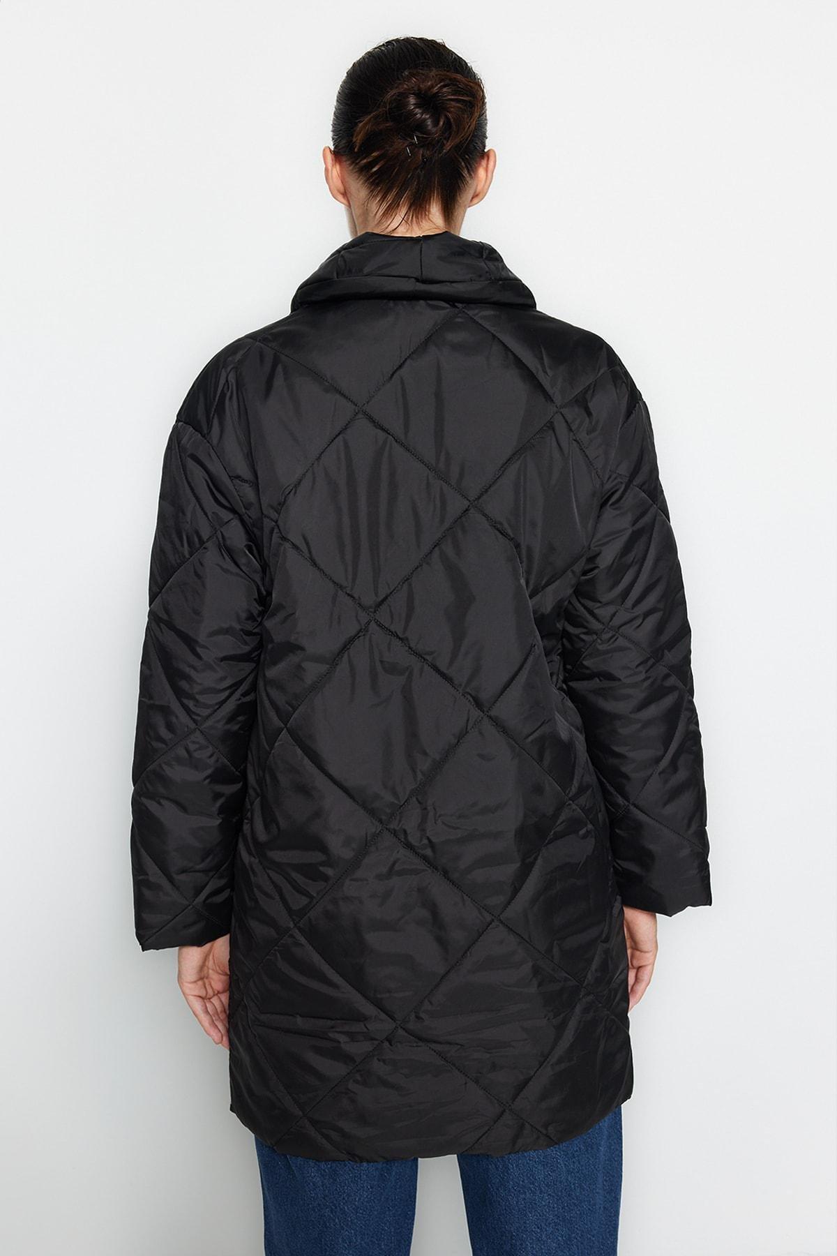 Black Puffer Midi Jacket, , large image number 5