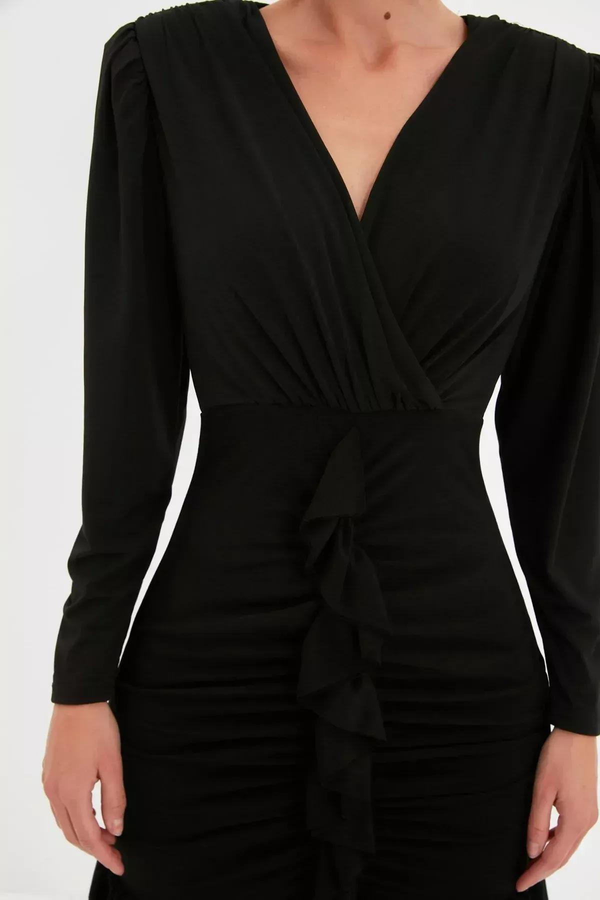 Black V Neck Bodycon Mini Dress, , large image number 2
