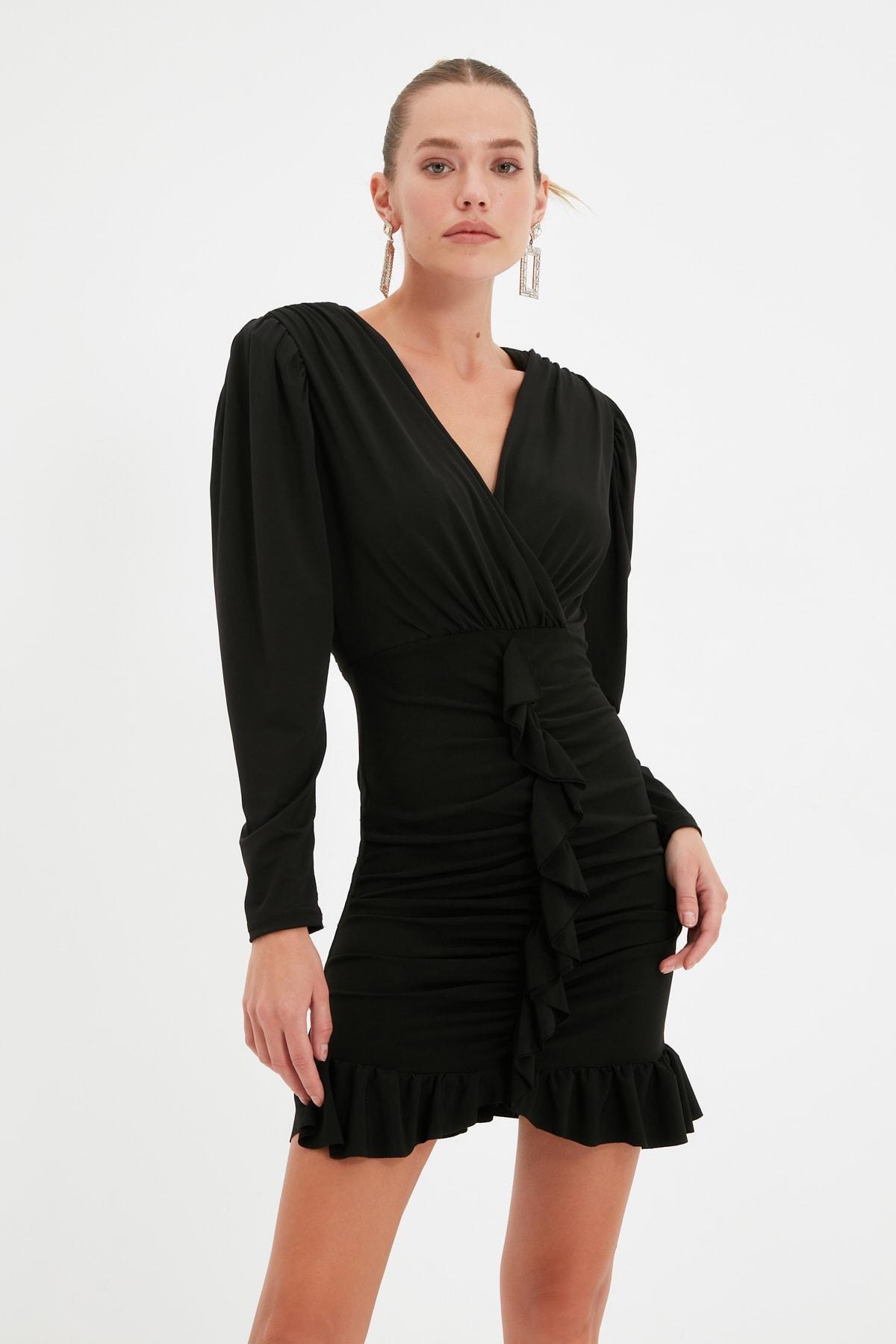 Black V Neck Bodycon Mini Dress, Black, large image number 6