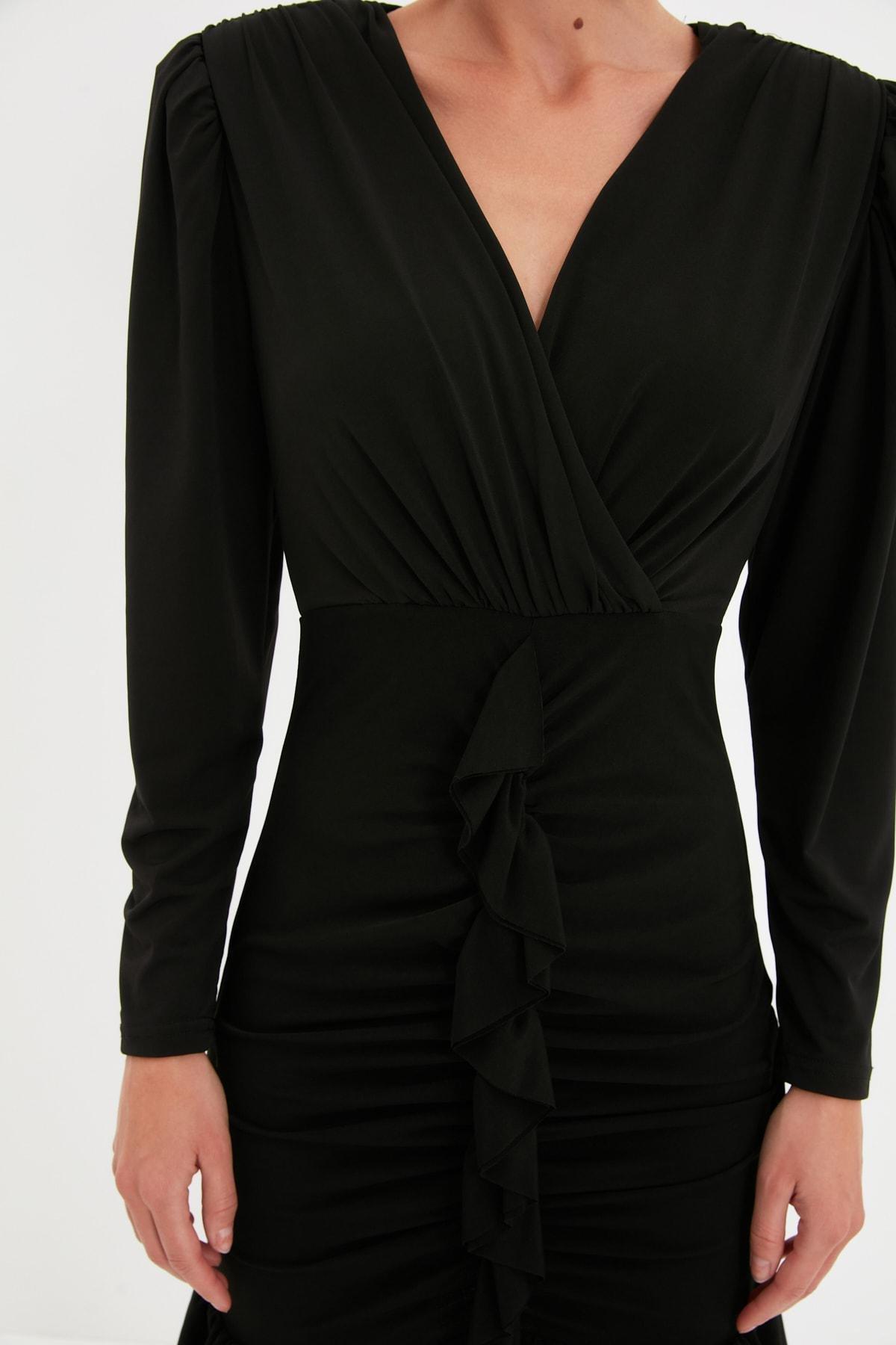 Black V Neck Bodycon Mini Dress, Black, large image number 7