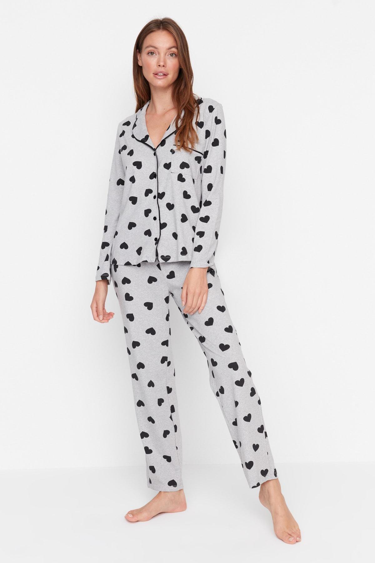 Grey Heart Mid Waist Pajama Set, , large image number 0