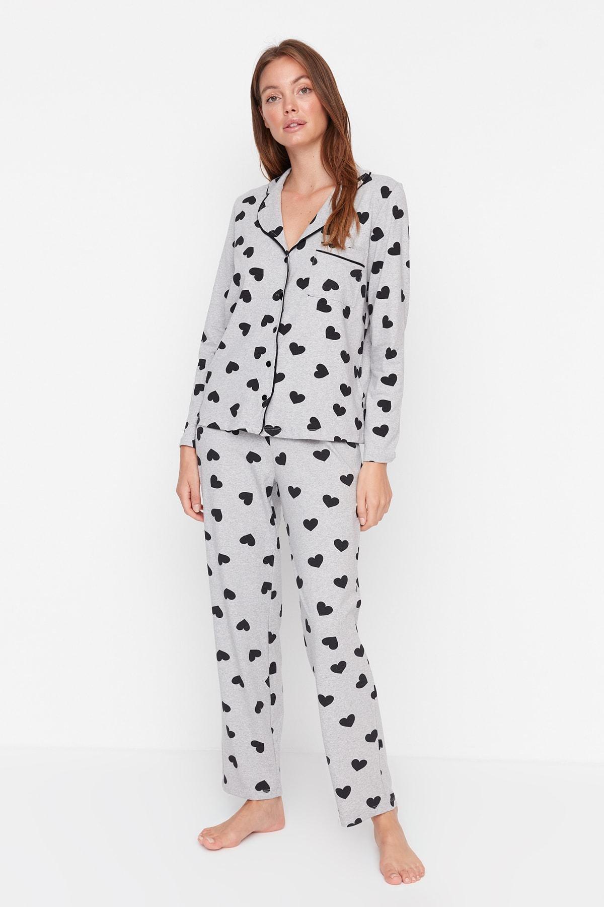 Grey Heart Mid Waist Pajama Set, , large image number 1