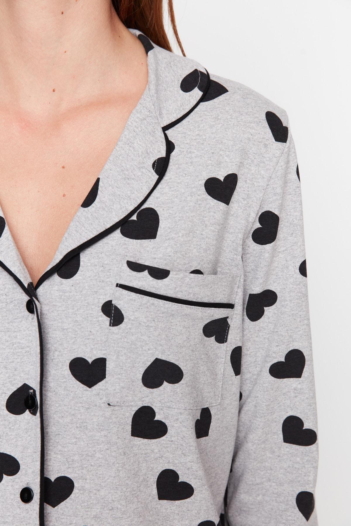 Grey Heart Mid Waist Pajama Set, , large image number 2