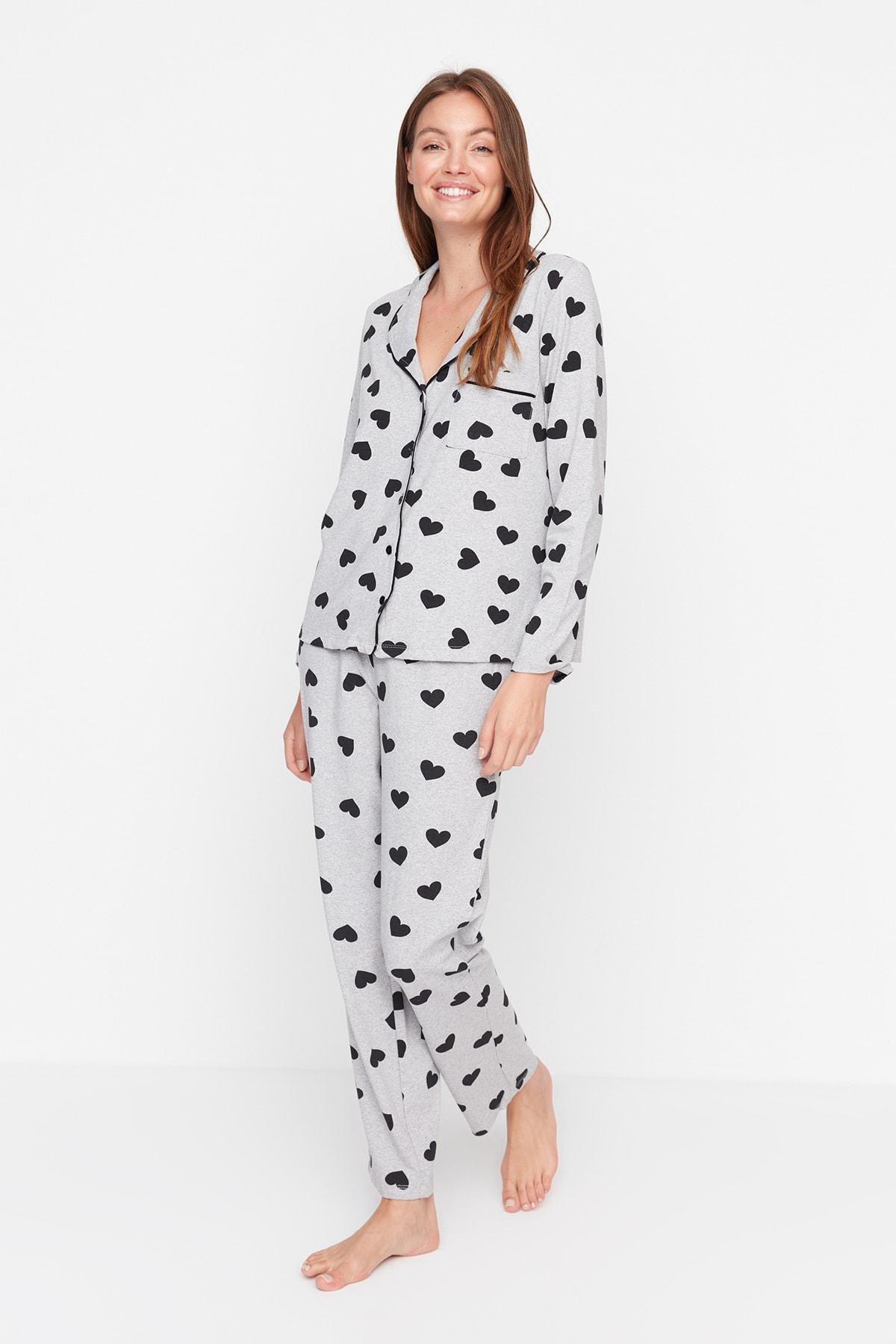 Grey Heart Mid Waist Pajama Set, , large image number 3