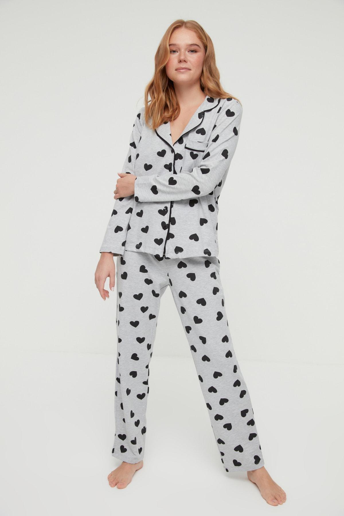 Grey Heart Mid Waist Pajama Set, , large image number 5