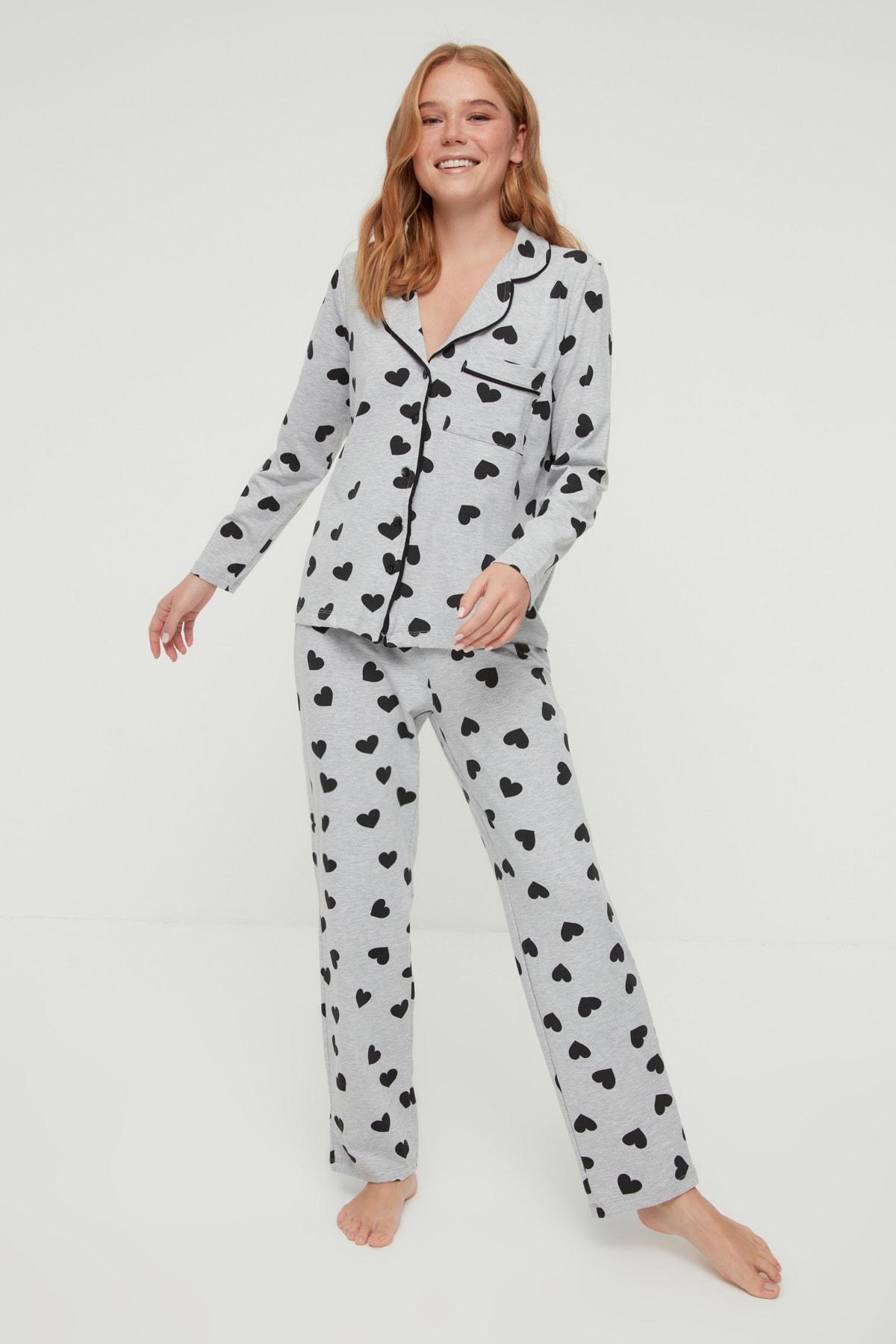 Grey Heart Mid Waist Pajama Set, , large image number 6