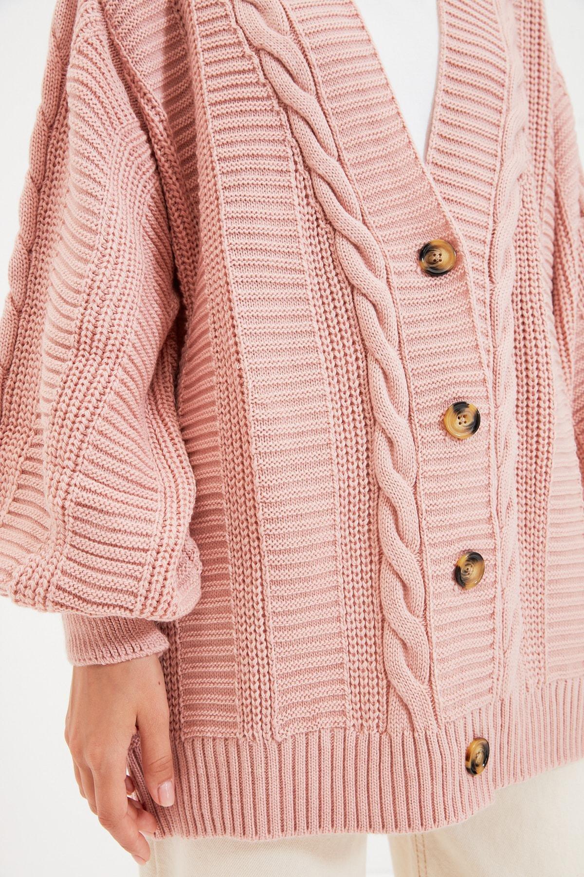 Trendyol - Pink Long V Neck Cardigan