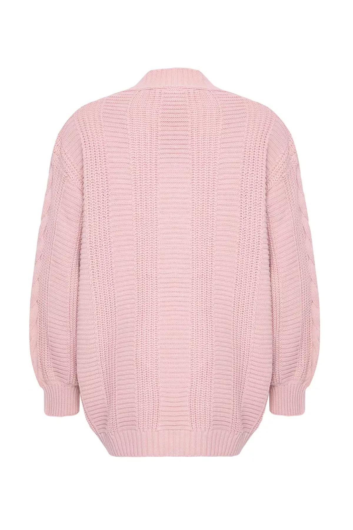 Pink Long V-Neck Cardigan, , large image number 5
