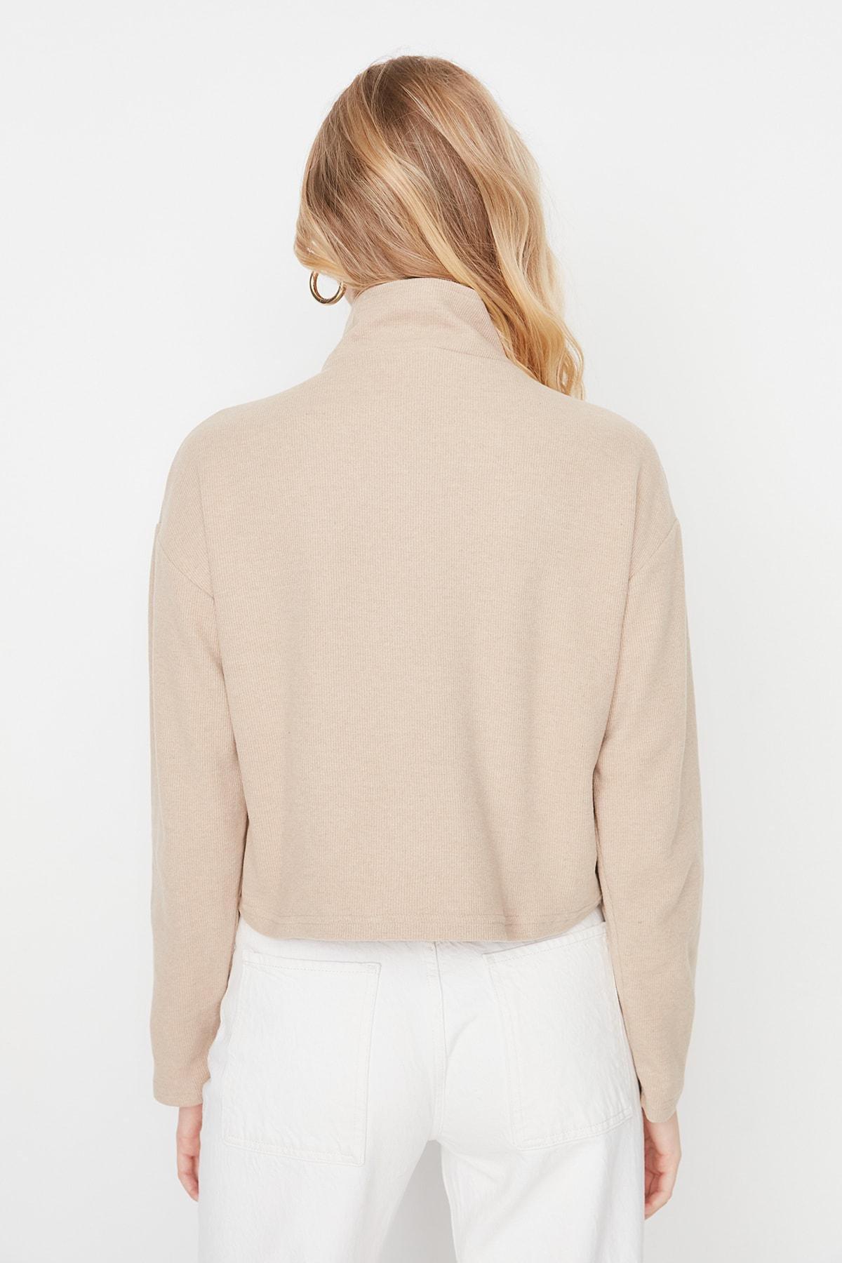 Beige Standing Collar Sweatshirt, Beige, large image number 7