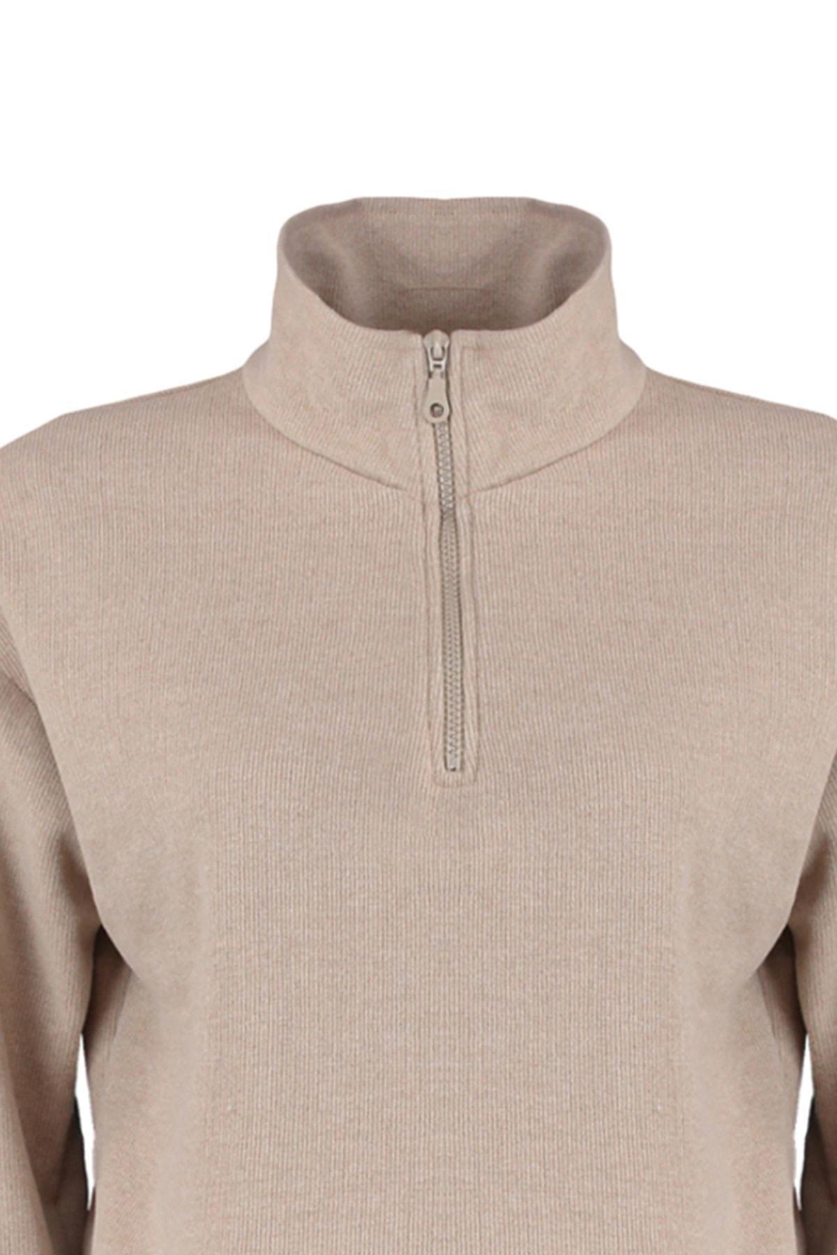 Beige Standing Collar Sweatshirt, Beige, large image number 9