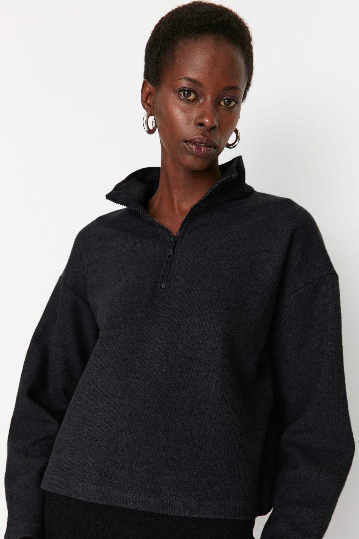 Grey Standing Collar Sweatshirt, Set Of 2, , large image number 1