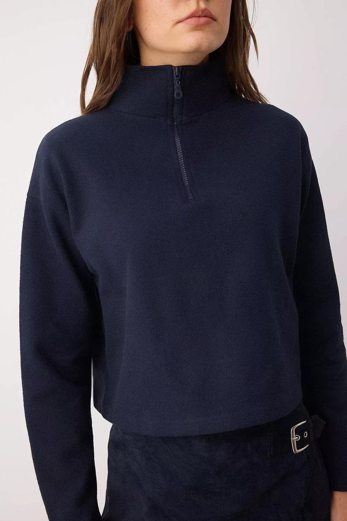 Navy Off-Shoulder Sweatshirt, Dark blue, large image number 3