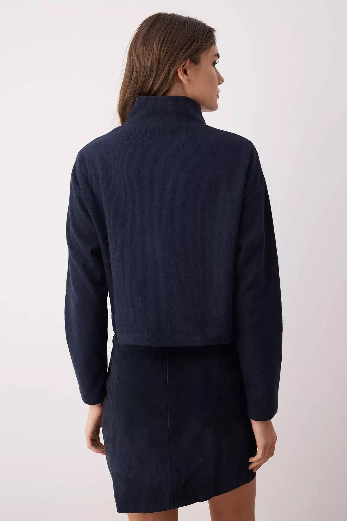 Navy Off-Shoulder Sweatshirt, Dark blue, large image number 5