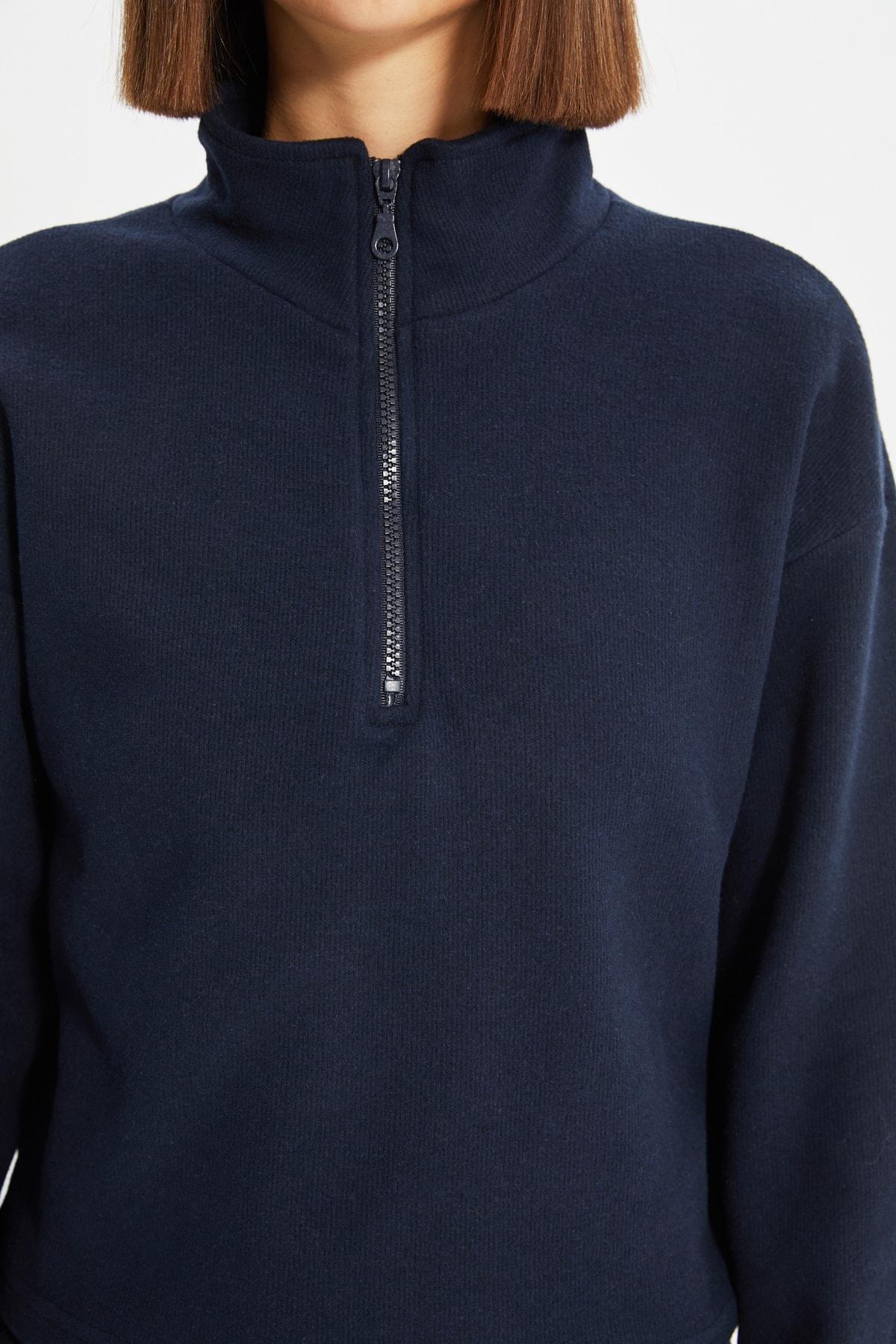 Navy Off-Shoulder Sweatshirt, Dark blue, large image number 6