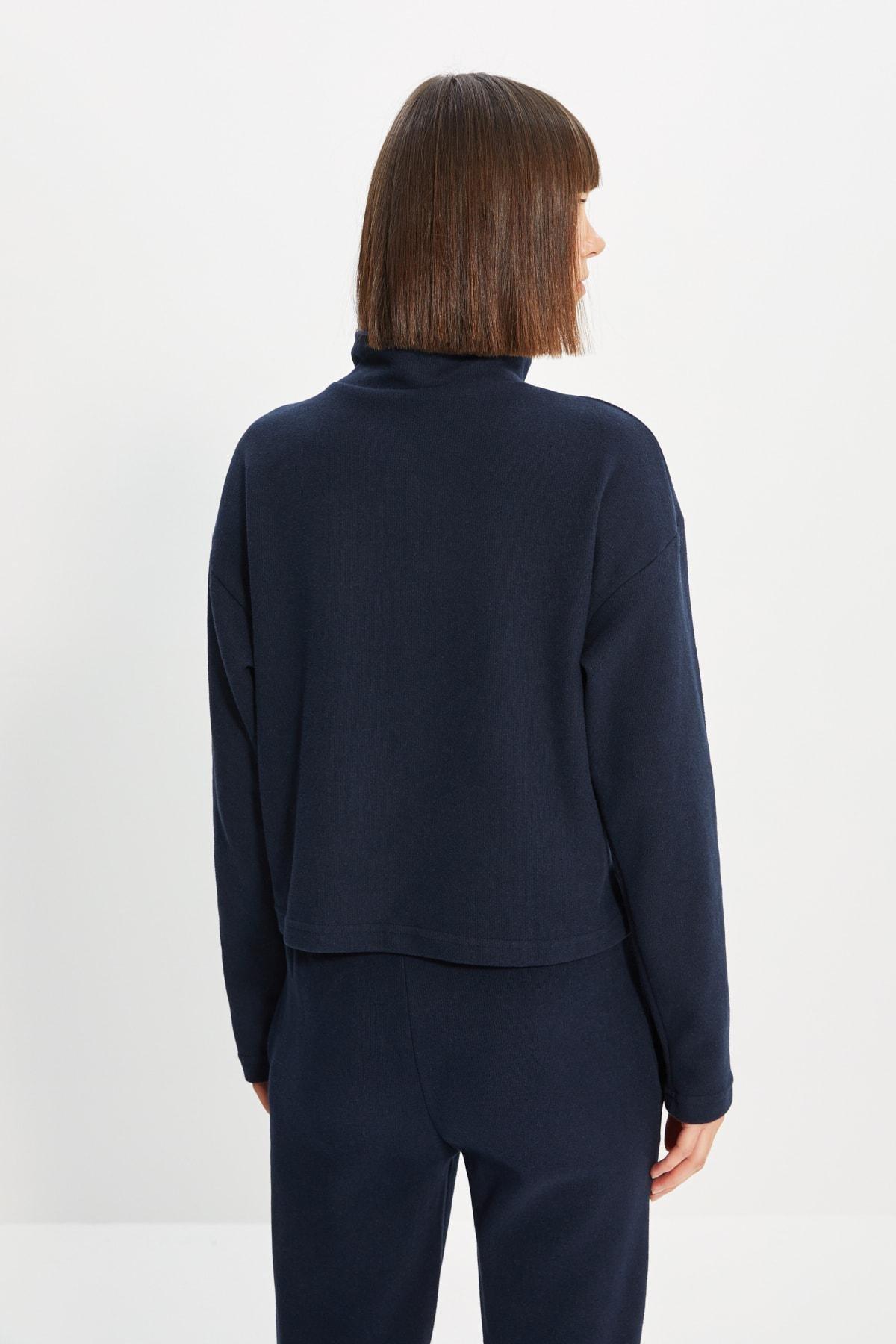 Navy Off-Shoulder Sweatshirt, Dark blue, large image number 7