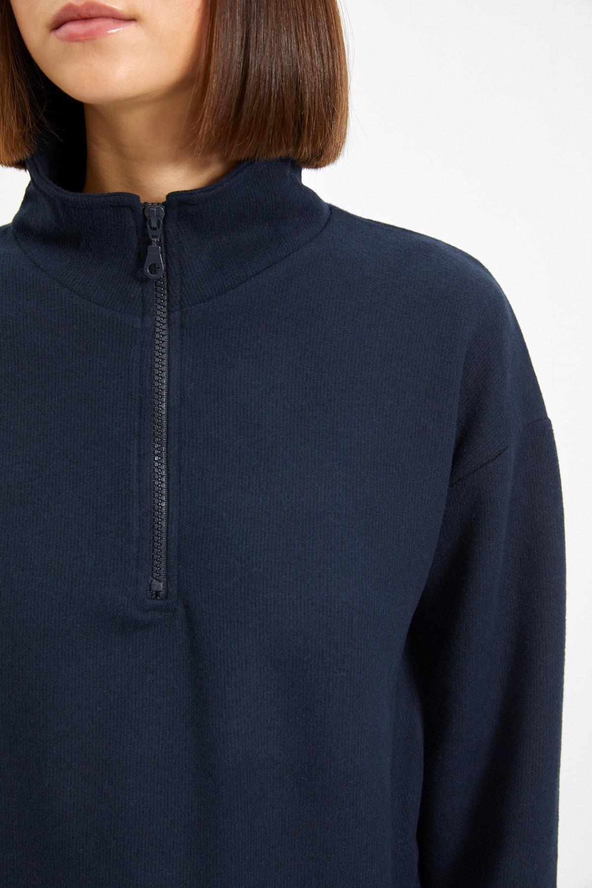Navy Off-Shoulder Sweatshirt, Dark blue, large image number 9