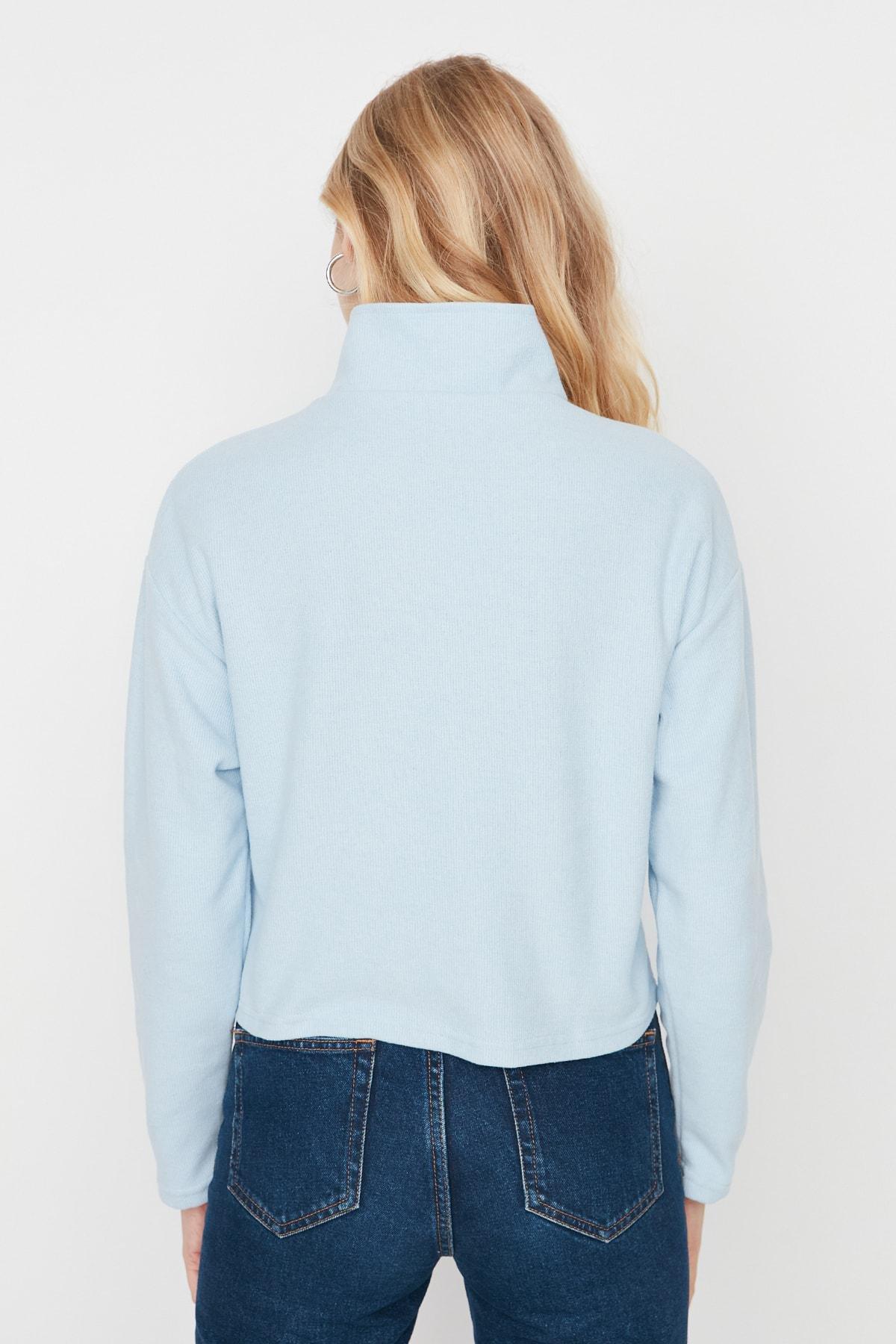 Blue High Collar Zippered Sweatshirt, , large image number 4