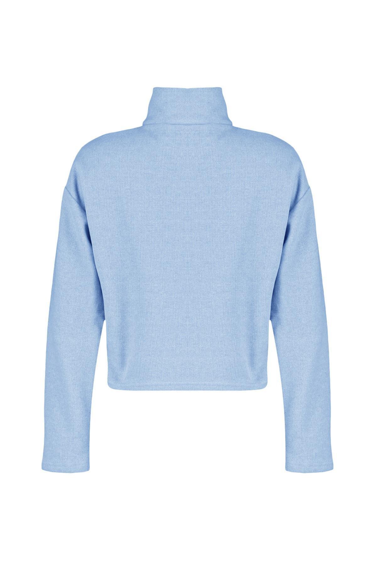 Blue High Collar Zippered Sweatshirt, , large image number 7