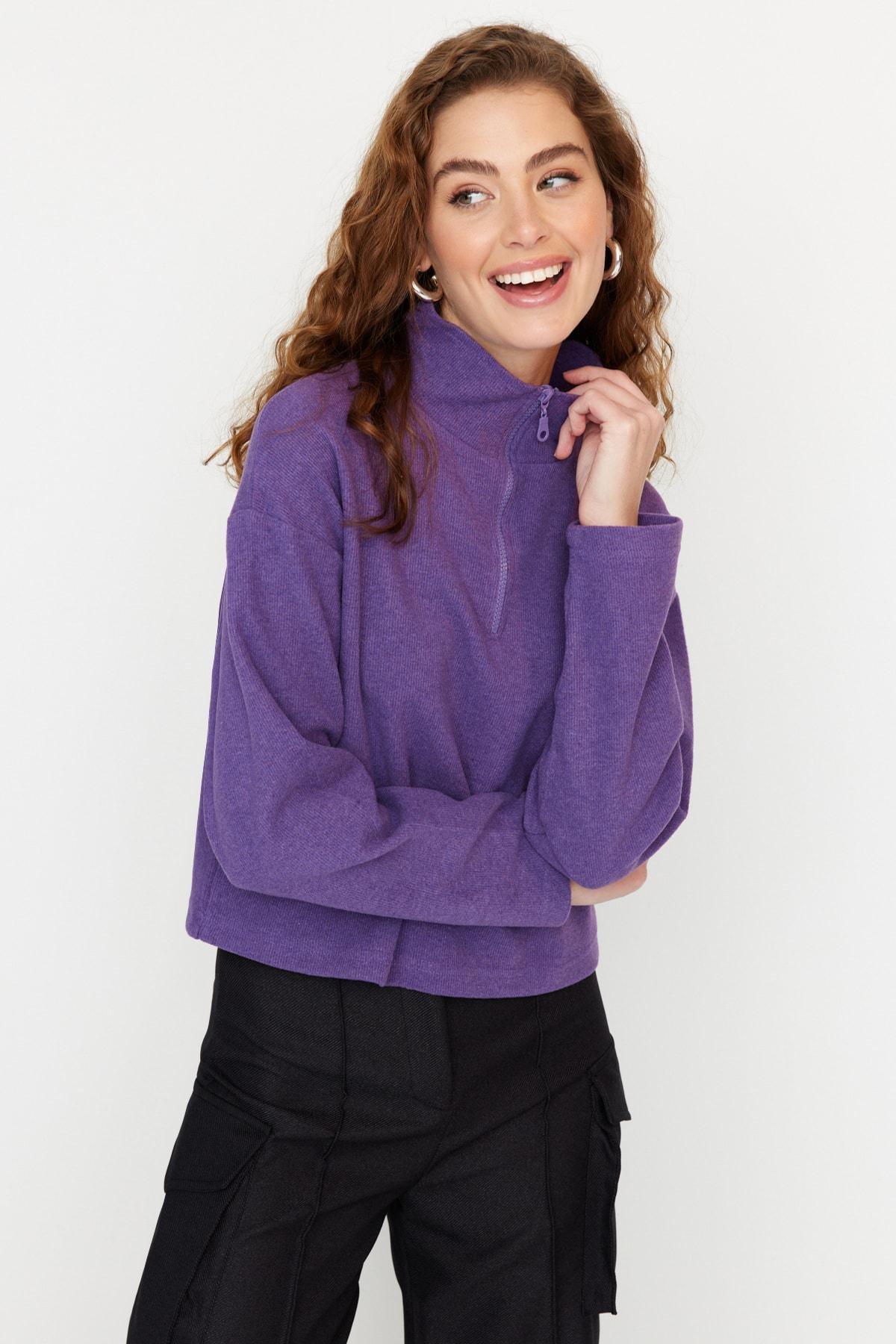Purple Off-Shoulder Sweatshirt, , large image number 0