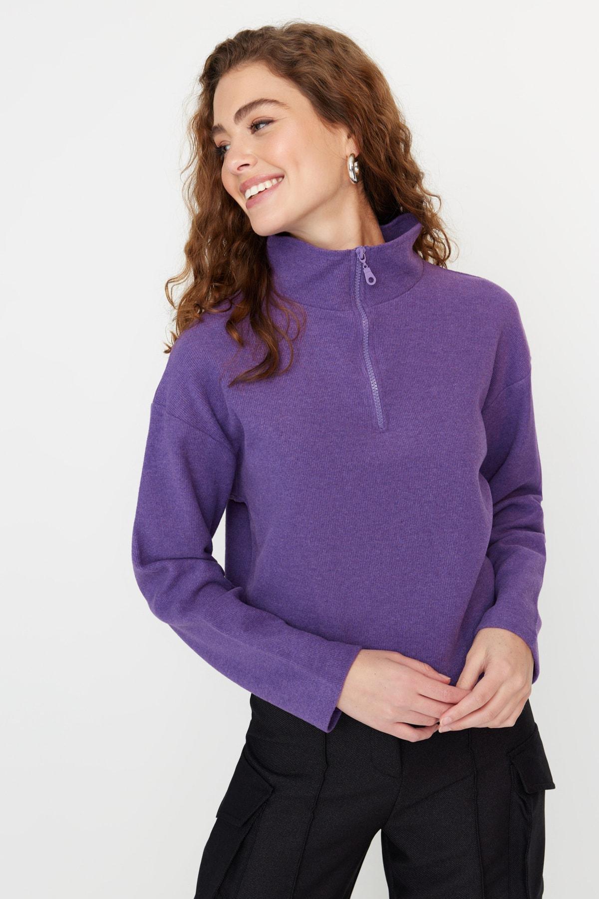Purple Off-Shoulder Sweatshirt, , large image number 1