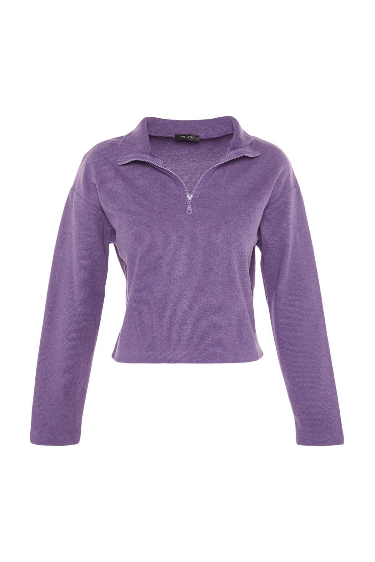 Purple Off-Shoulder Sweatshirt, , large image number 5