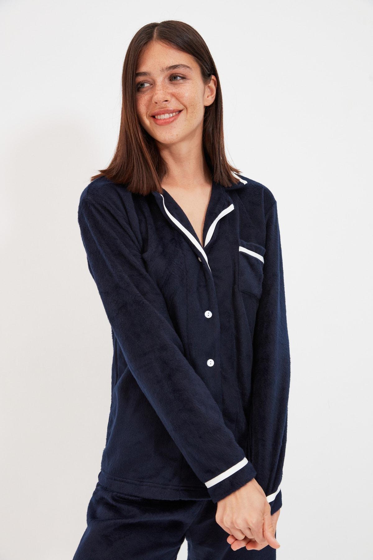 Navy Pie Detailed Pyjamas Set, , large image number 0