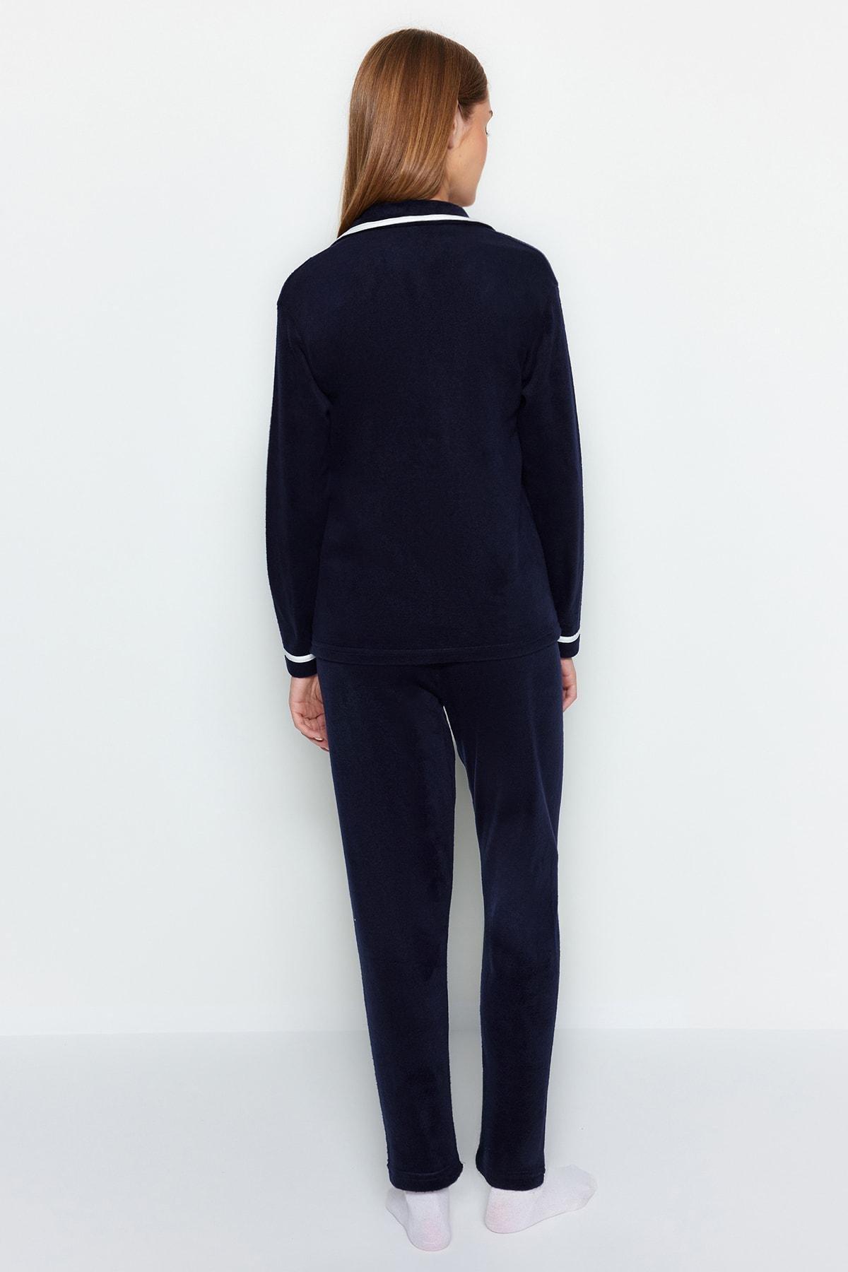 طقم بيجاما بخطوط بارزة، كحلي, Dark blue, large image number 11