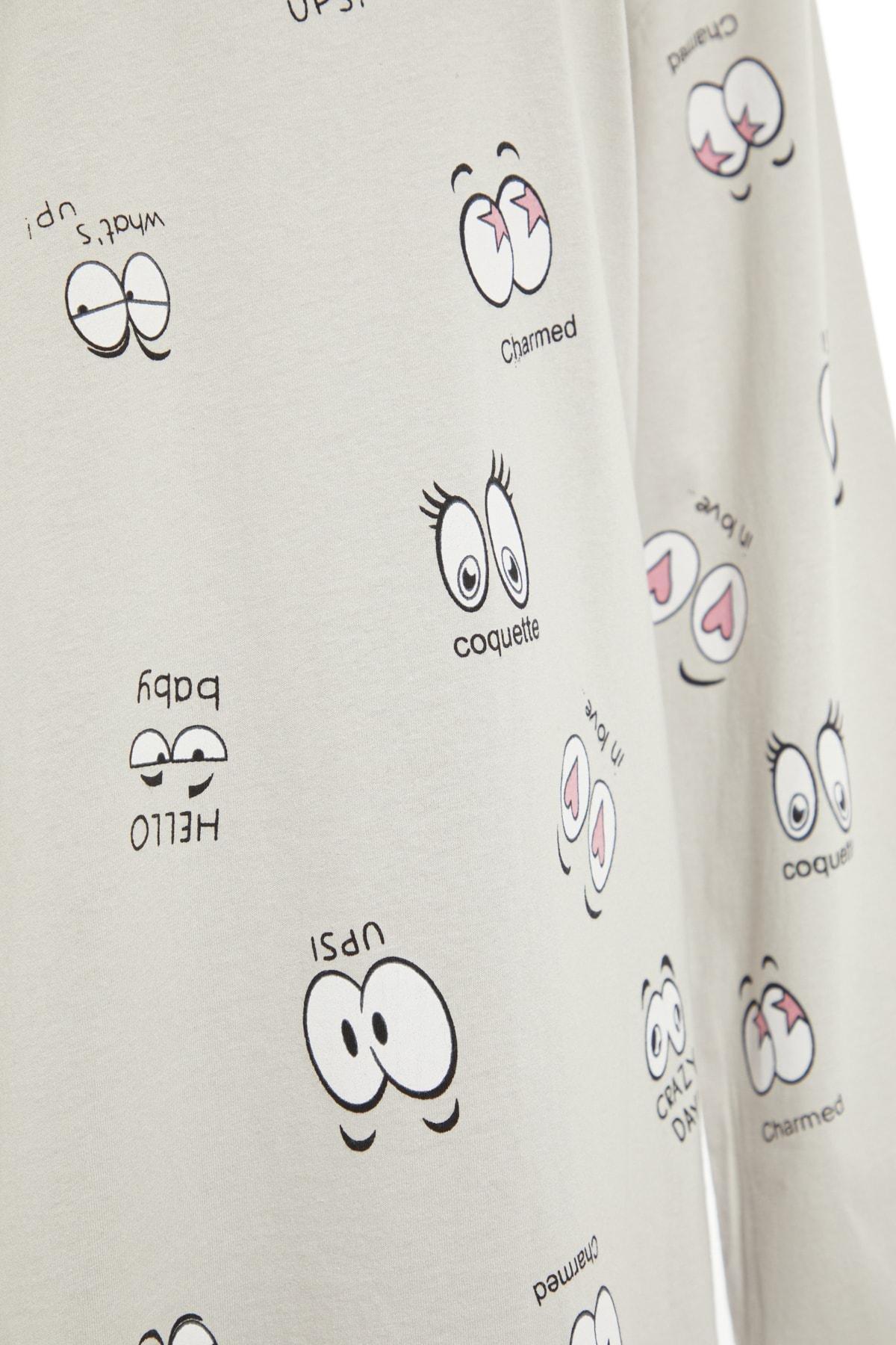 Grey Printed Crew Neck Pajama Set, Gray, large image number 7