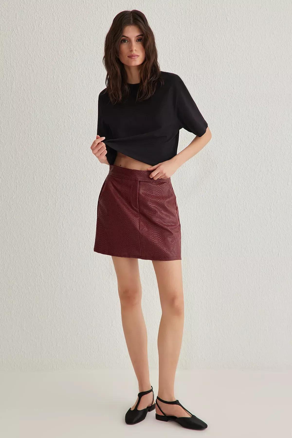 Red Faux Leather Mini Skirt, , large image number 0