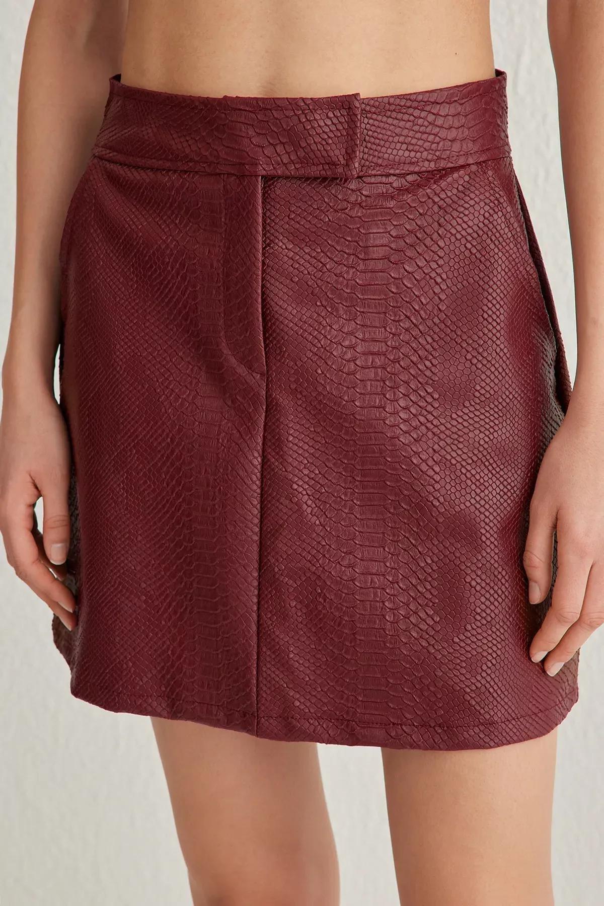 Red Faux Leather Mini Skirt, , large image number 2