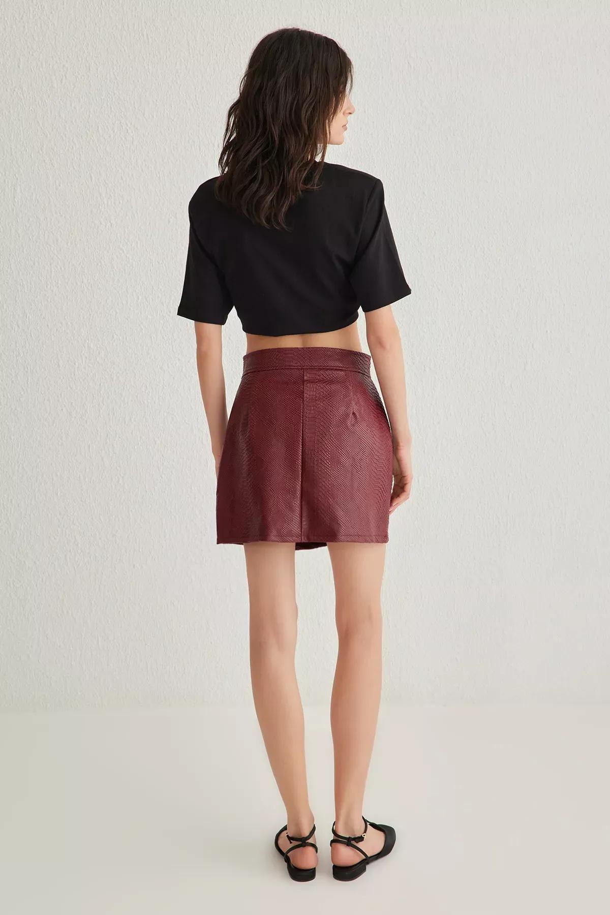 Red Faux Leather Mini Skirt, , large image number 4