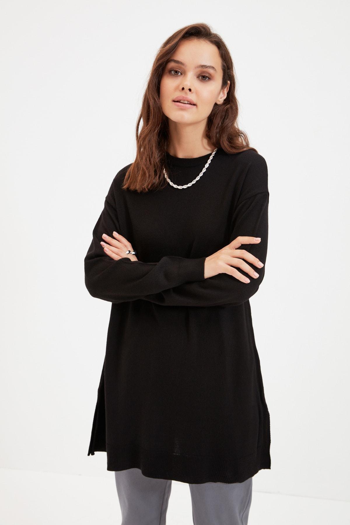 Black Crew Neck Sweater, Black, large image number 1