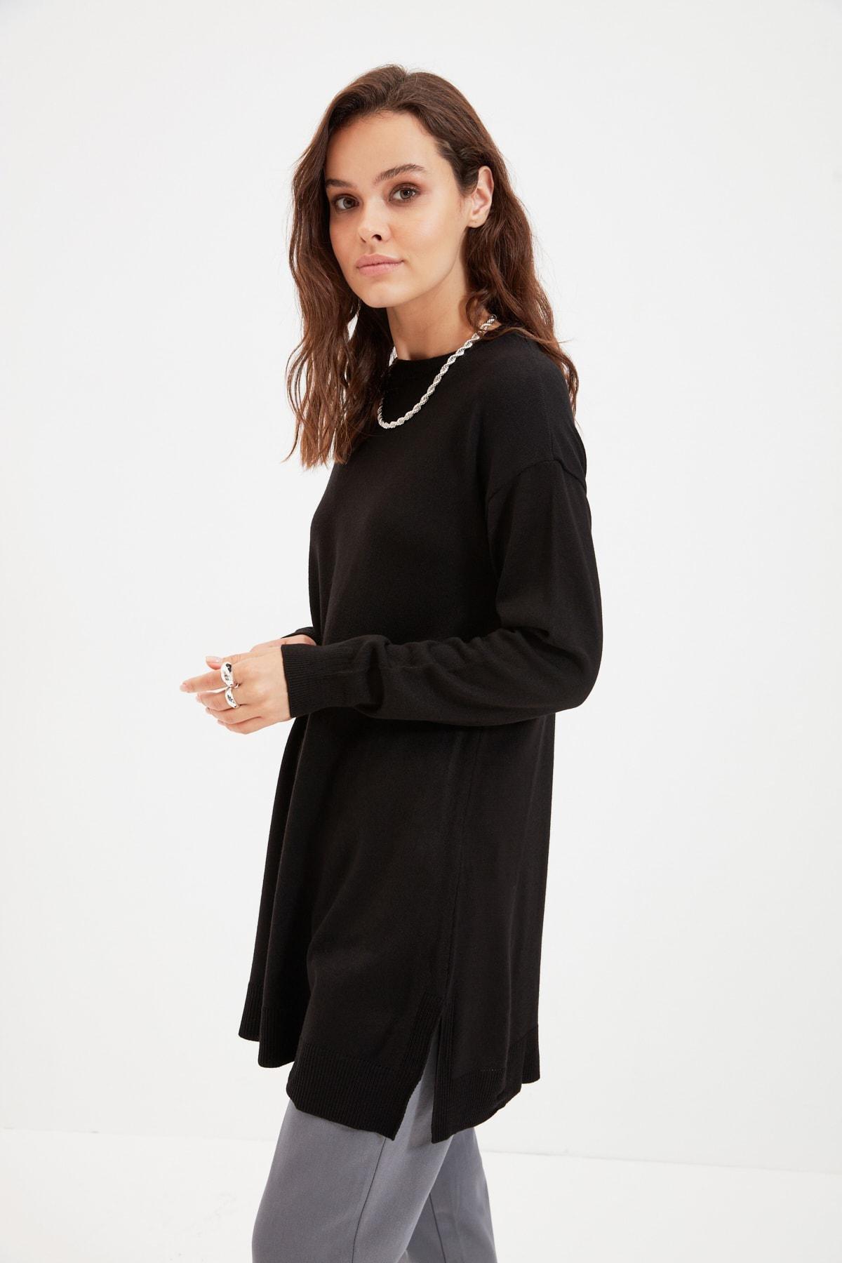 Black Crew Neck Sweater, Black, large image number 2