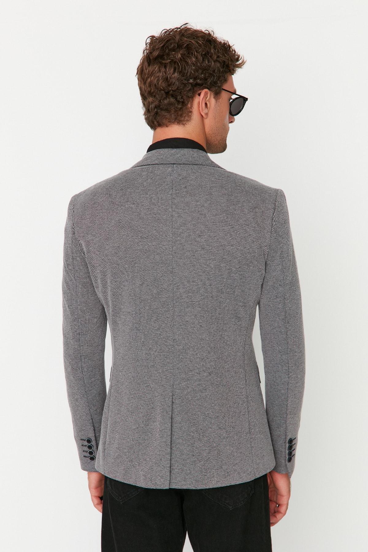 Grey Lapel Collar Jacket, Black, large image number 5