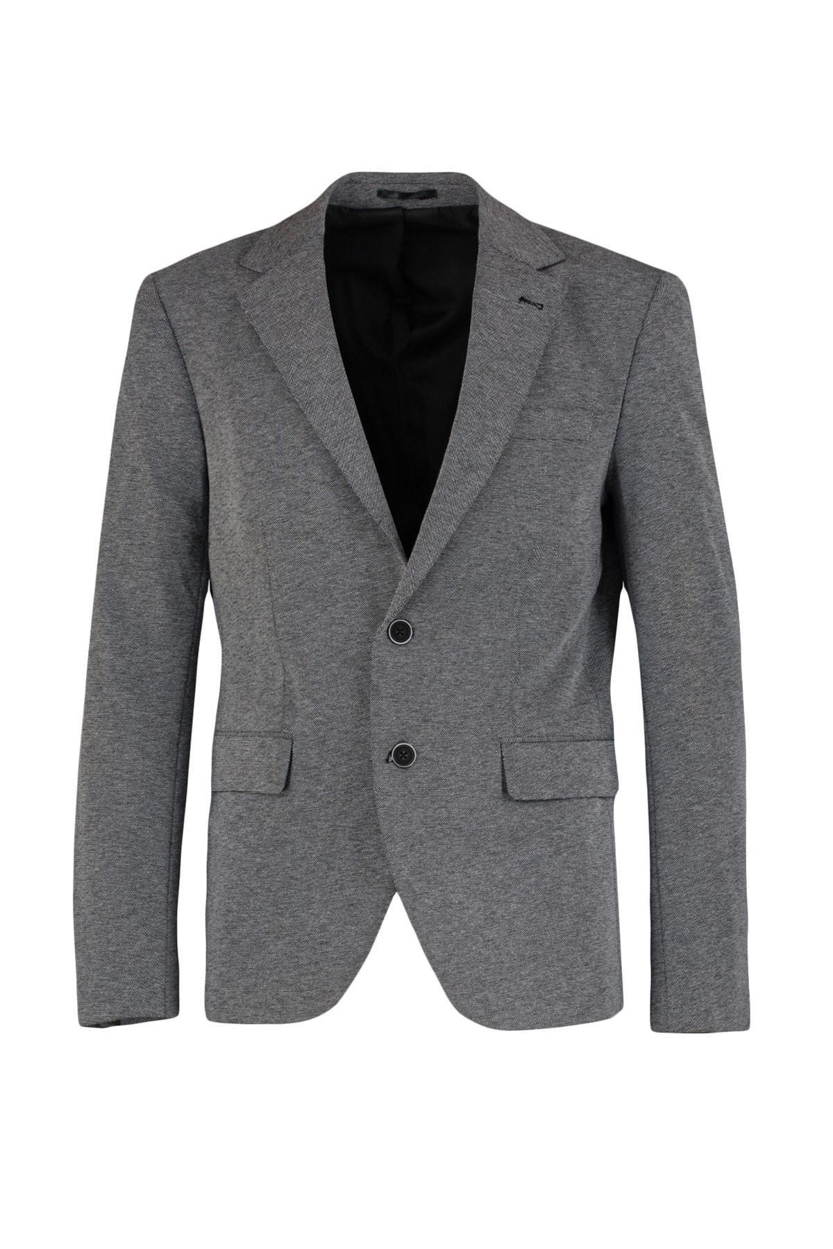 Grey Lapel Collar Jacket, Black, large image number 6