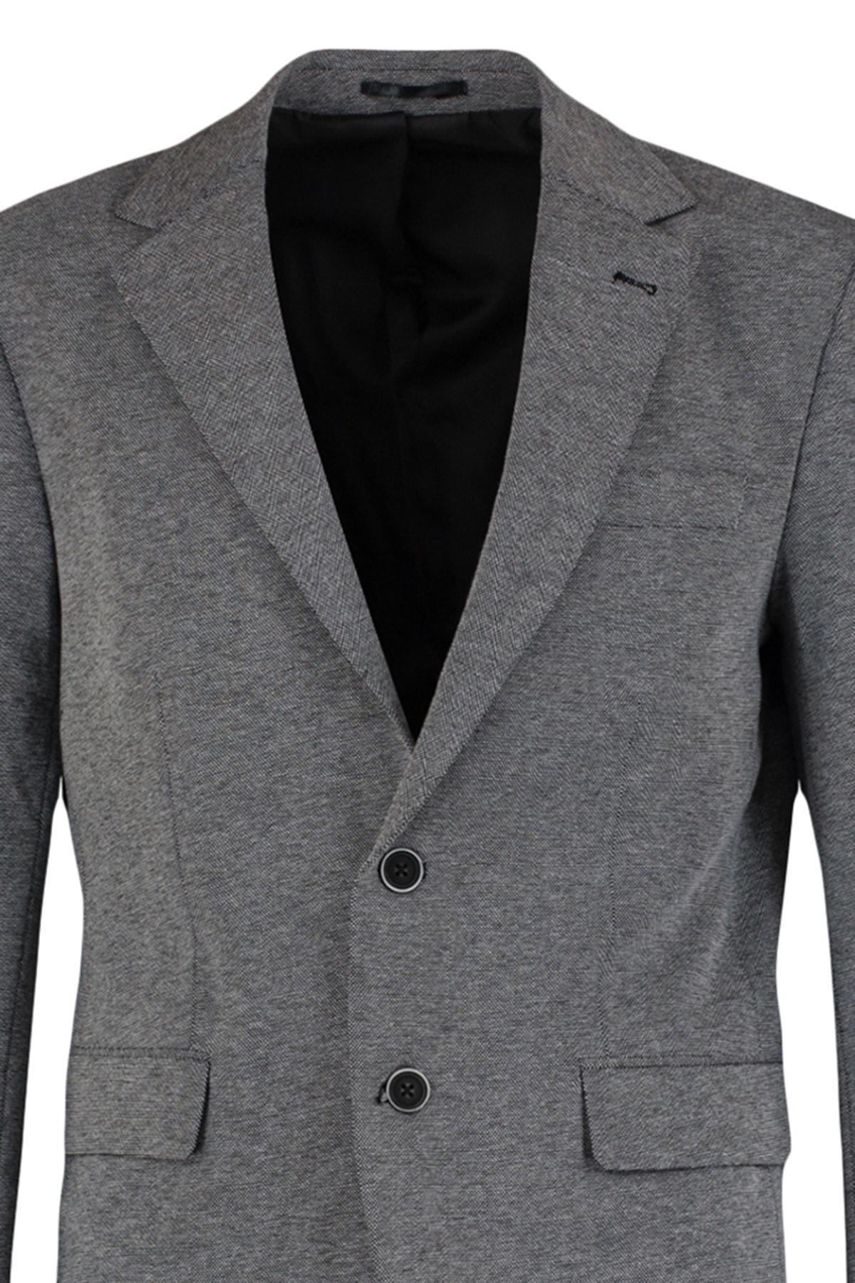 Grey Lapel Collar Jacket, Black, large image number 7