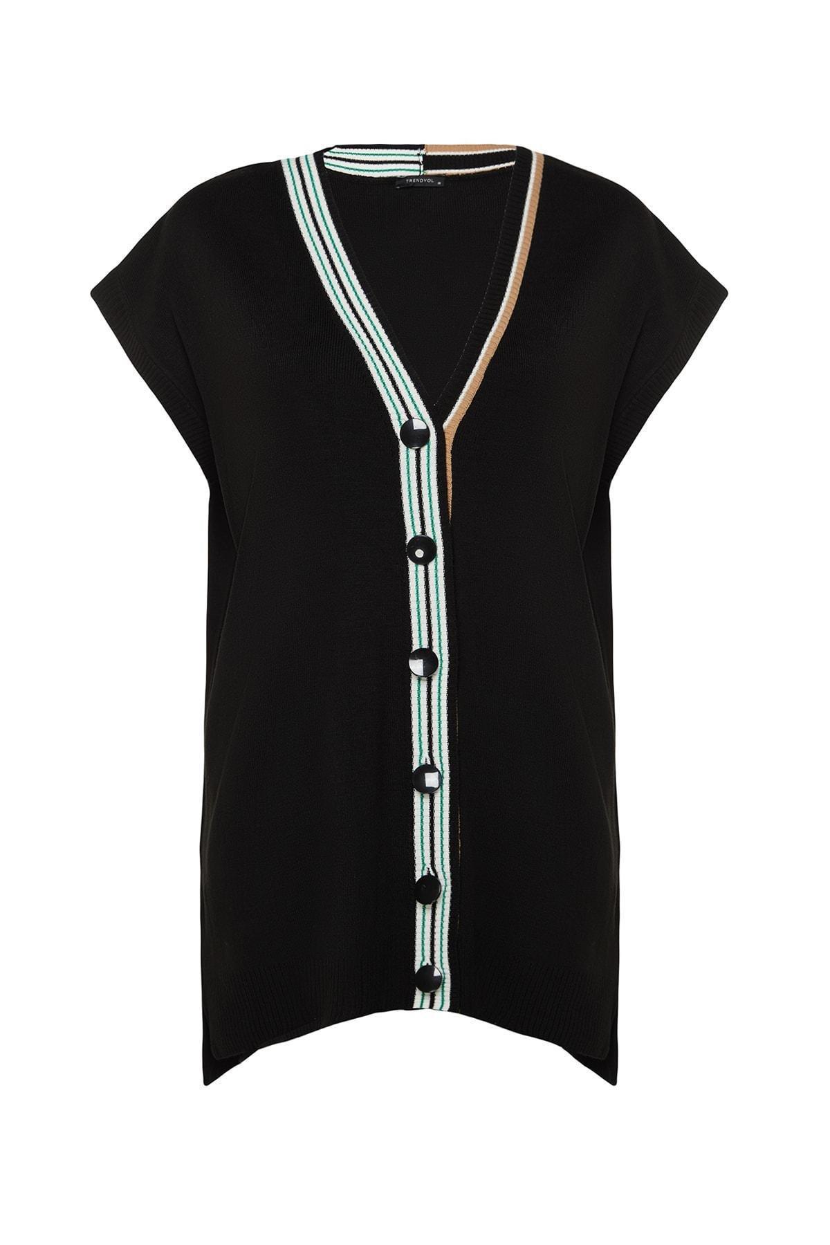 Black V-Neck Relaxed Sweater, , large image number 5
