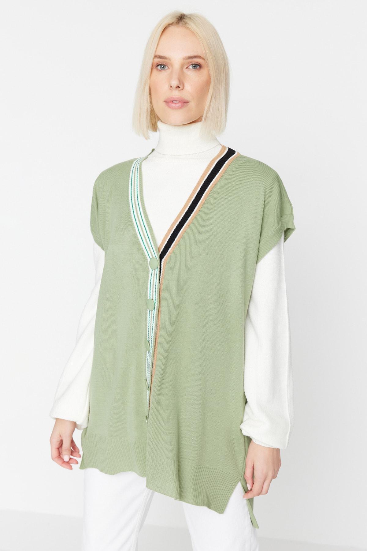Green Collar Striped Knitwear Sweater, Green, large image number 2