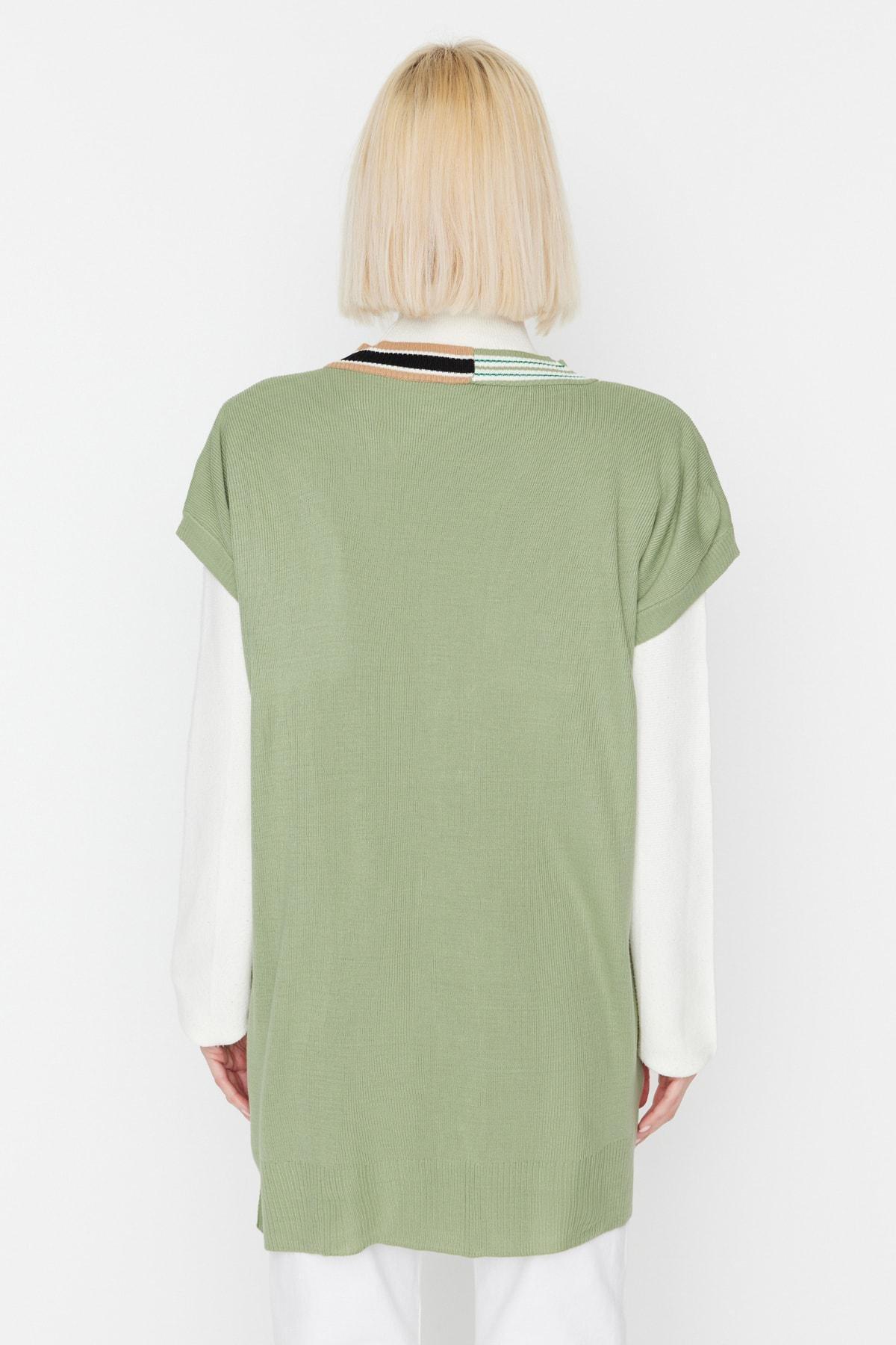 Green Collar Striped Knitwear Sweater, Green, large image number 3