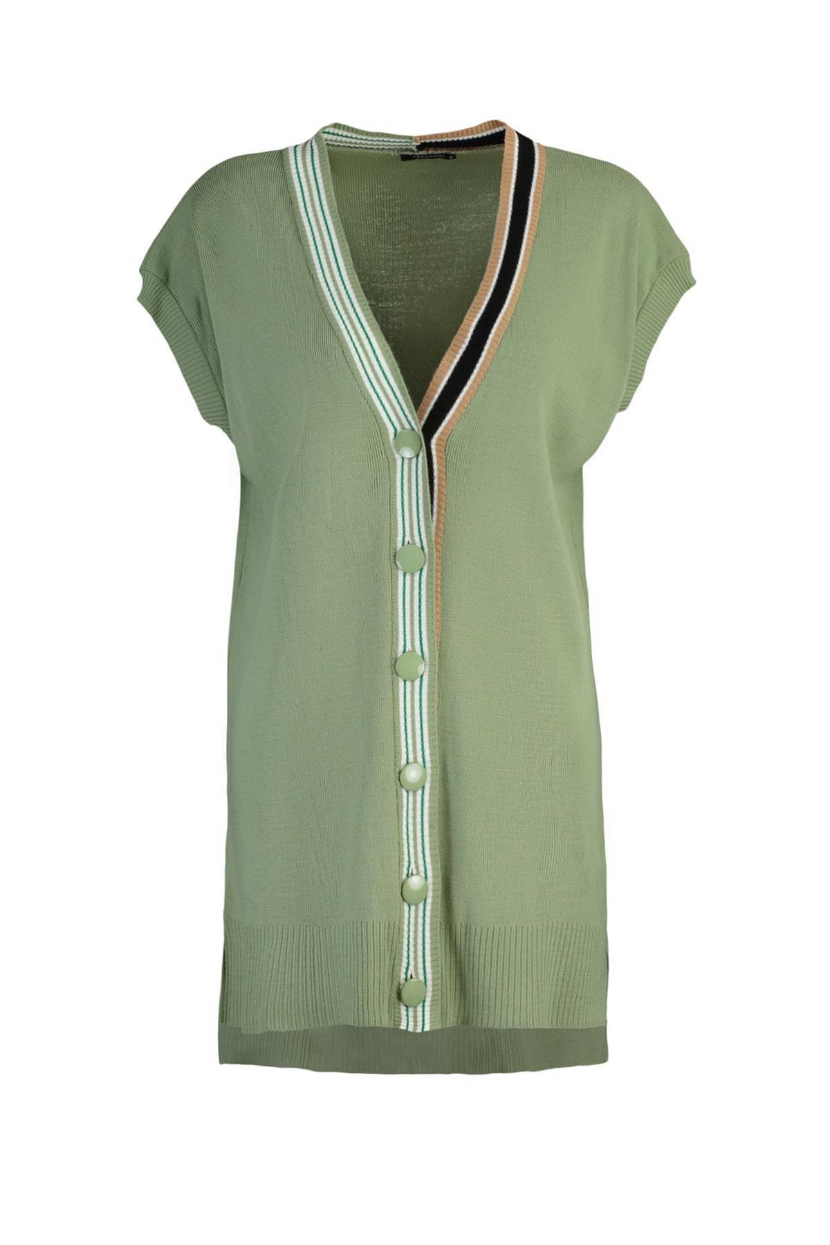 Green Collar Striped Knitwear Sweater, Green, large image number 4