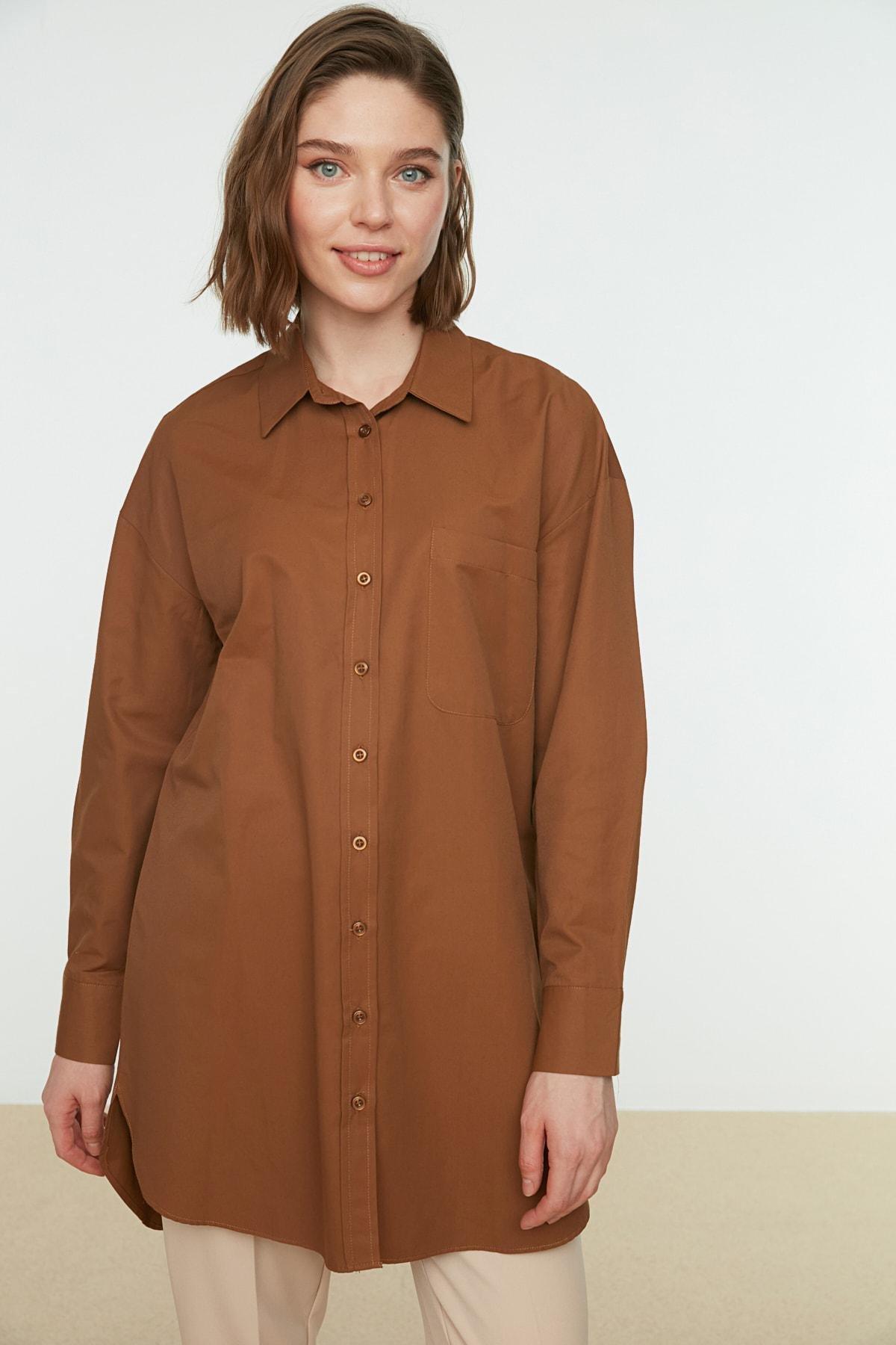 Brown Oversize Shirt, Brown, large image number 0