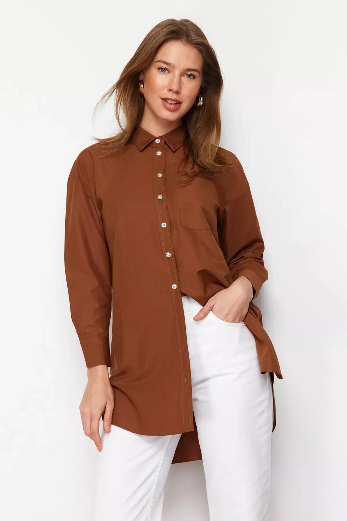 Brown Oversize Shirt, Brown, large image number 1