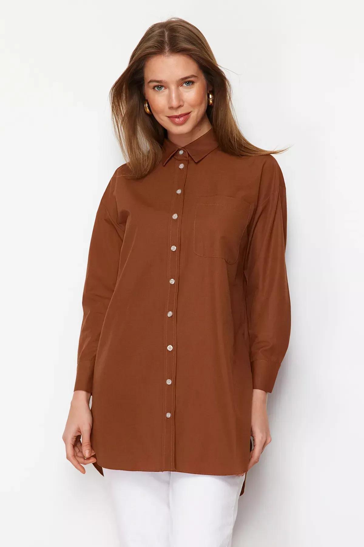 Brown Oversize Shirt, Brown, large image number 3