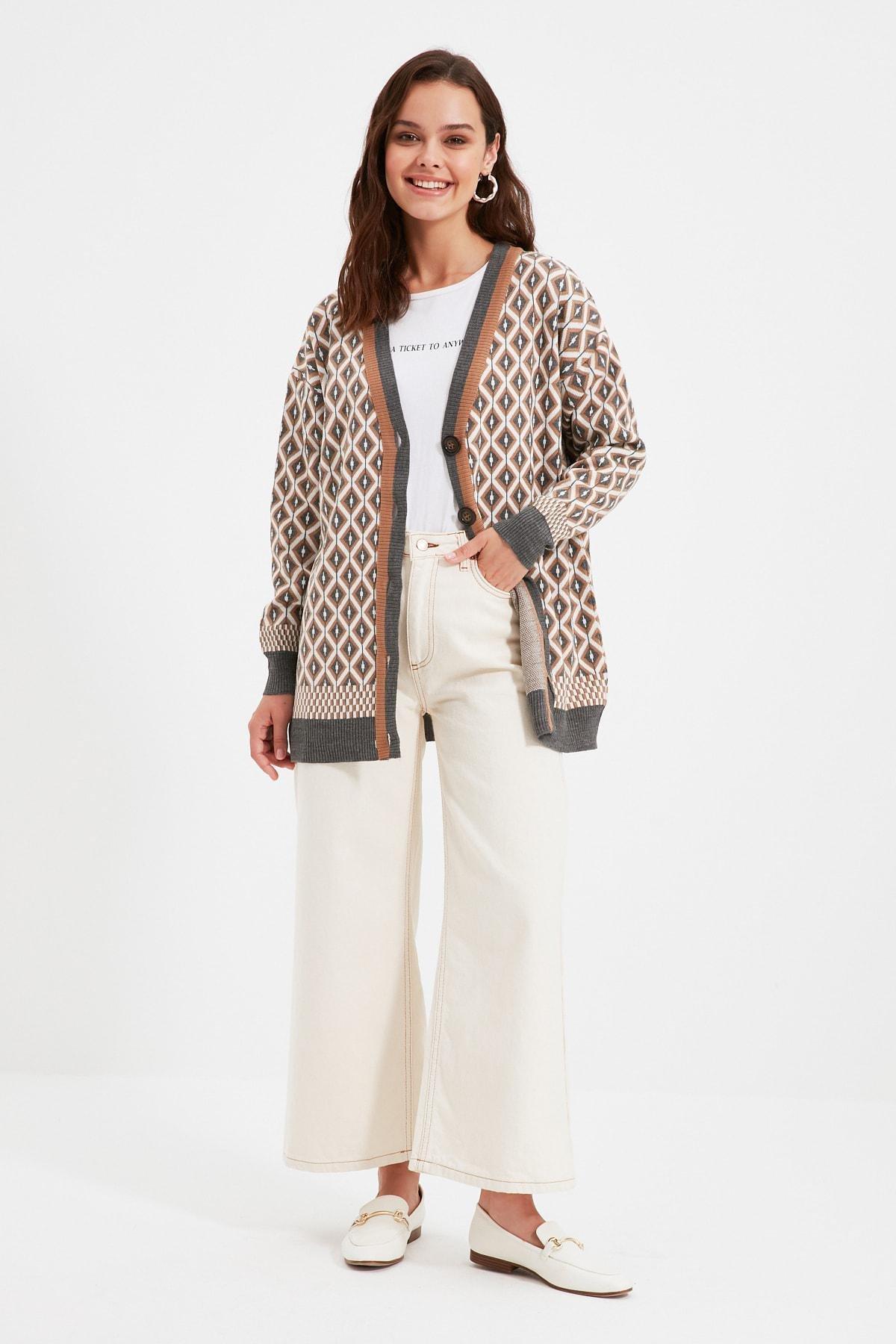 Grey V Neck Cardigan, , large image number 0